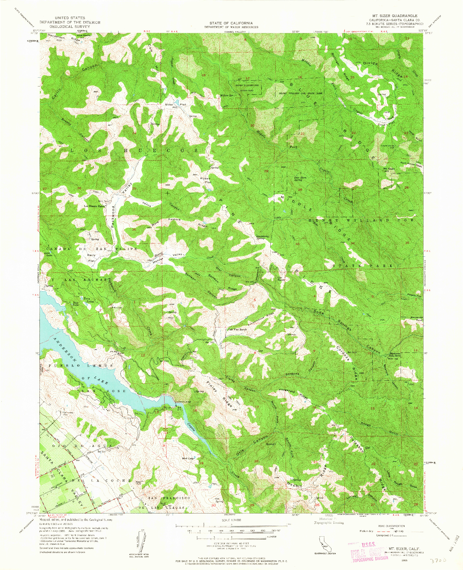 USGS 1:24000-SCALE QUADRANGLE FOR MT. SIZER, CA 1955
