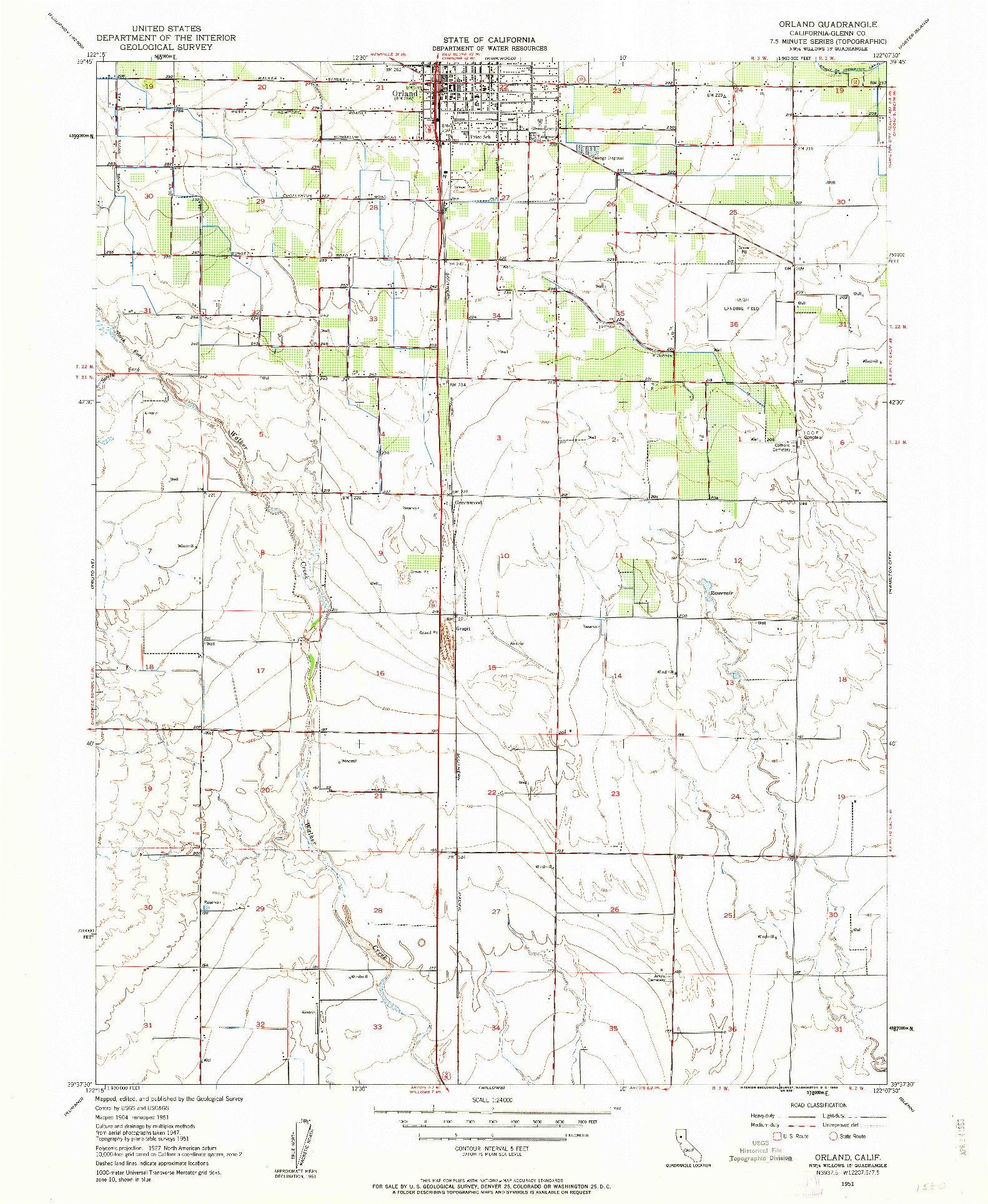 USGS 1:24000-SCALE QUADRANGLE FOR ORLAND, CA 1951