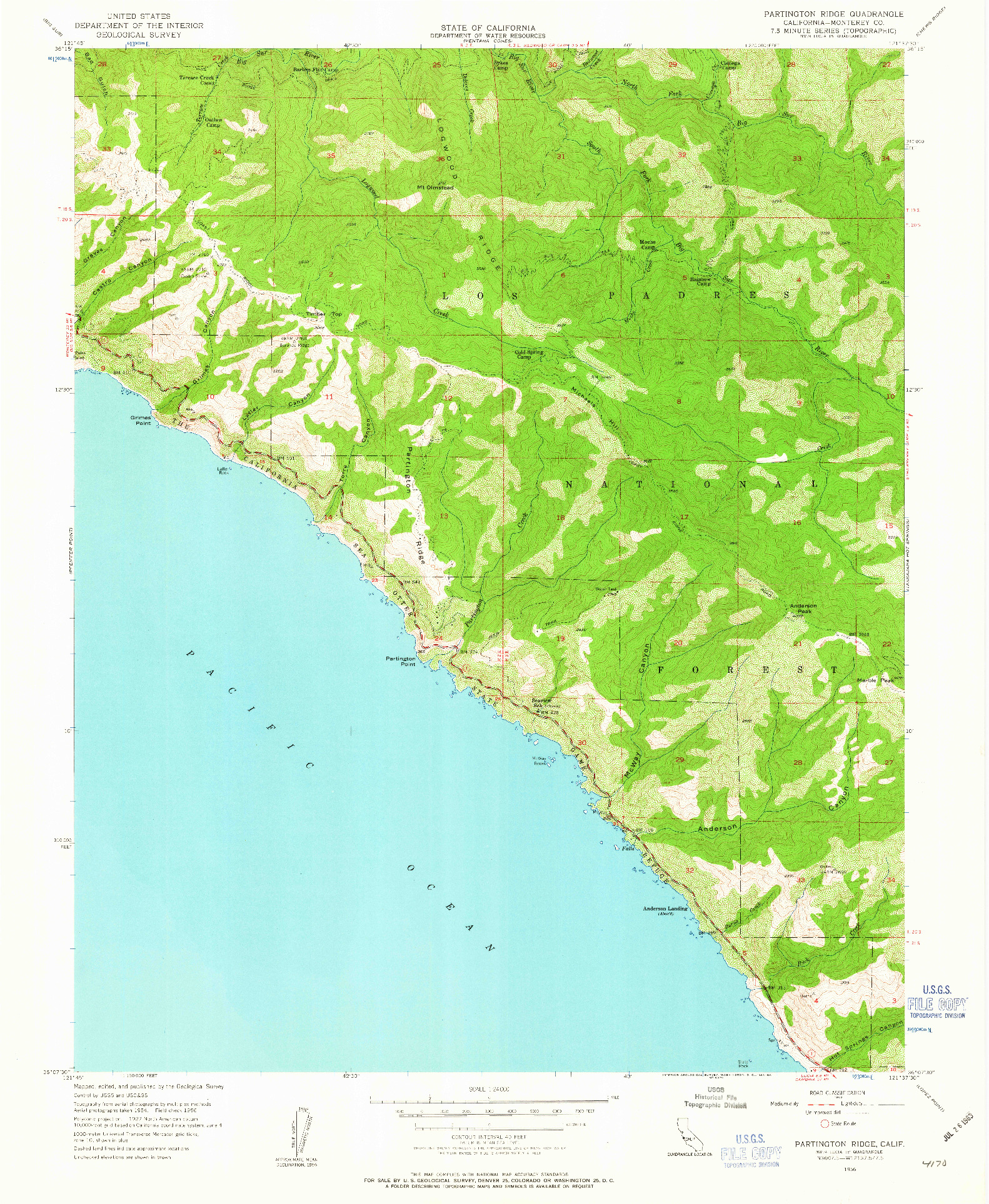 USGS 1:24000-SCALE QUADRANGLE FOR PARTINGTON RIDGE, CA 1956