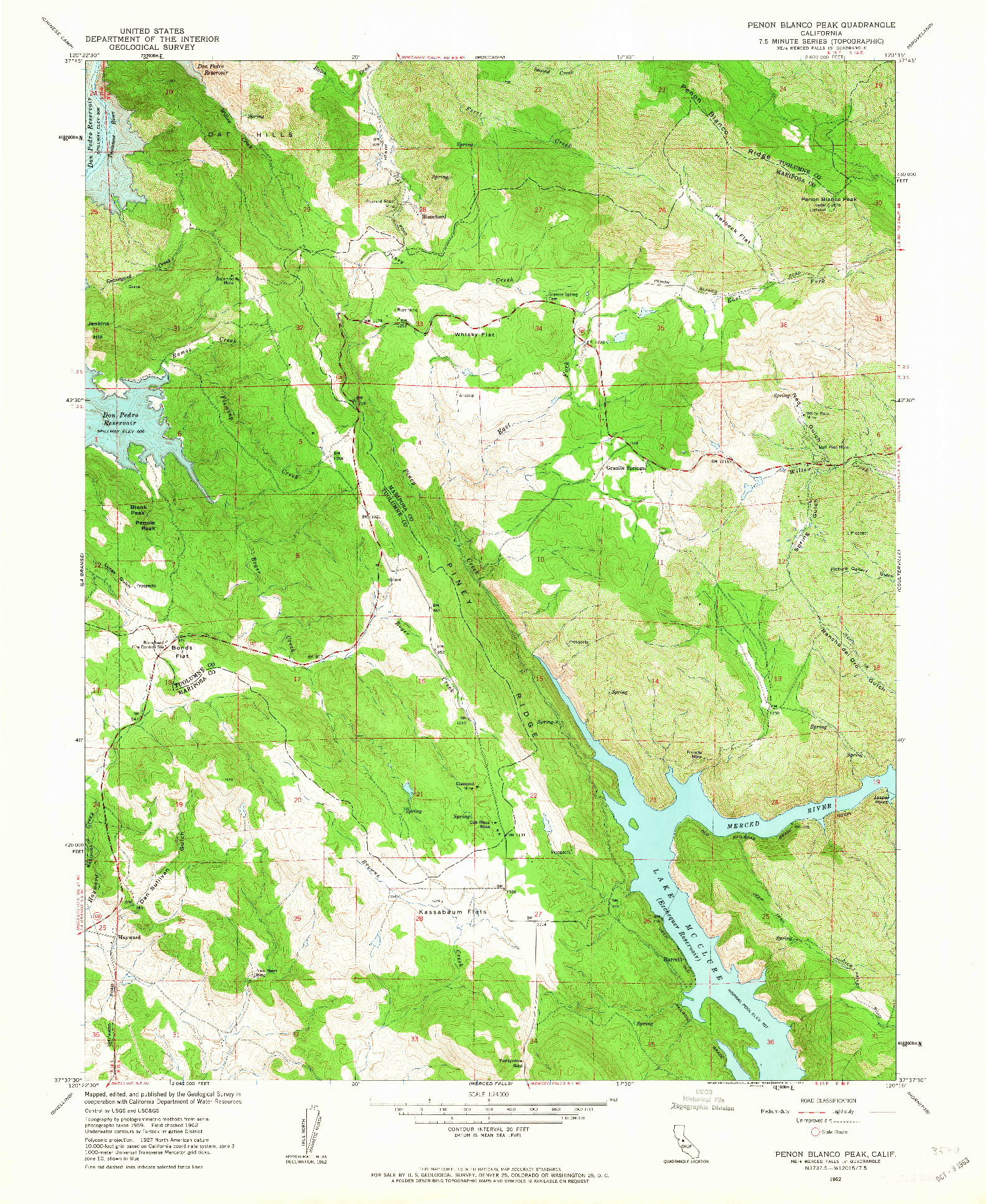 USGS 1:24000-SCALE QUADRANGLE FOR PENON BLANCO PEAK, CA 1962