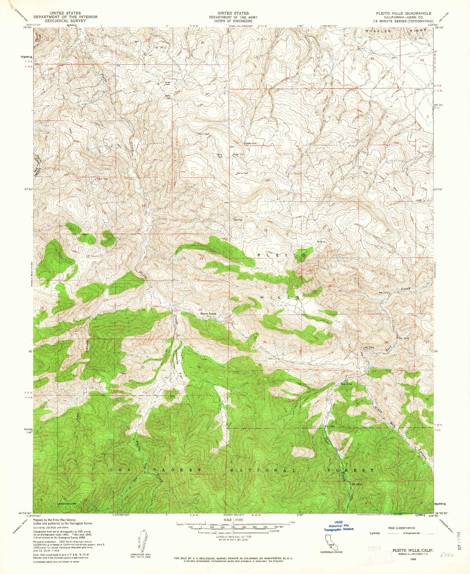 USGS 1:24000-SCALE QUADRANGLE FOR PLEITO HILLS, CA 1958