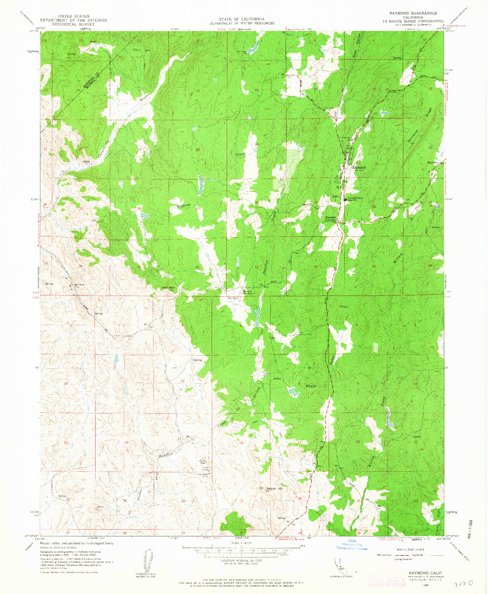 USGS 1:24000-SCALE QUADRANGLE FOR RAYMOND, CA 1962