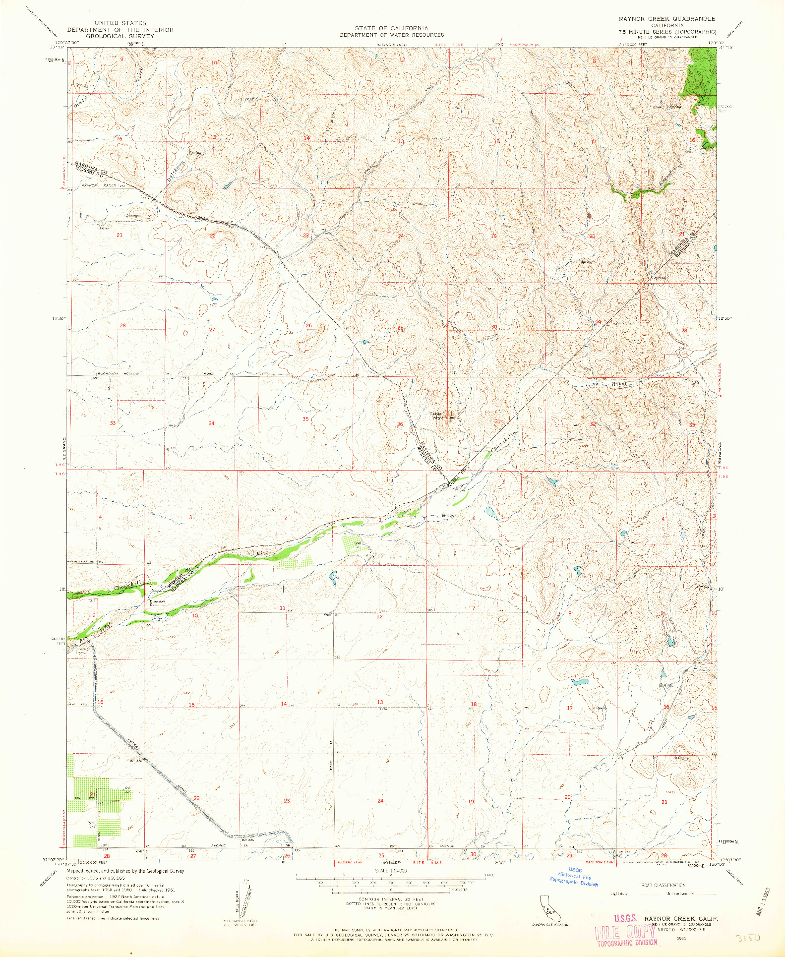 USGS 1:24000-SCALE QUADRANGLE FOR RAYNOR CREEK, CA 1961