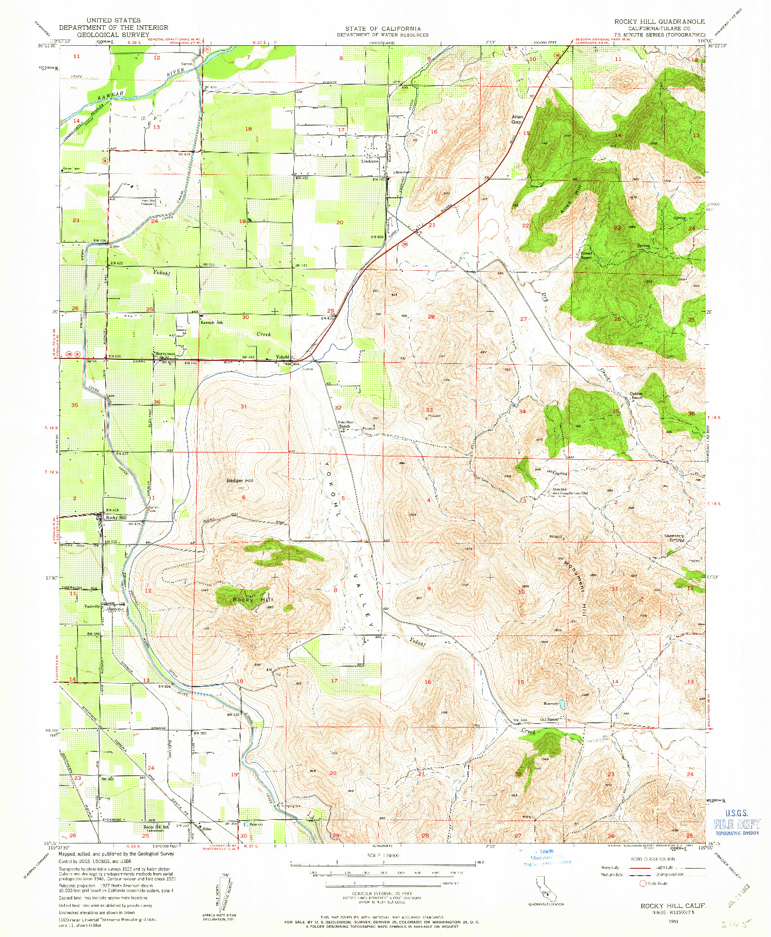 USGS 1:24000-SCALE QUADRANGLE FOR ROCKY HILL, CA 1951