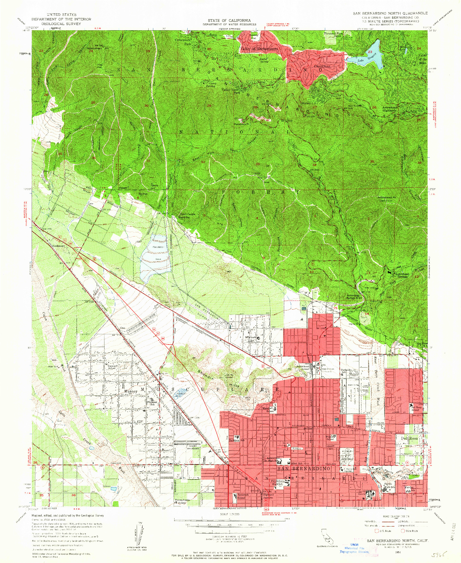 USGS 1:24000-SCALE QUADRANGLE FOR SAN BERNARDINO NORTH, CA 1954