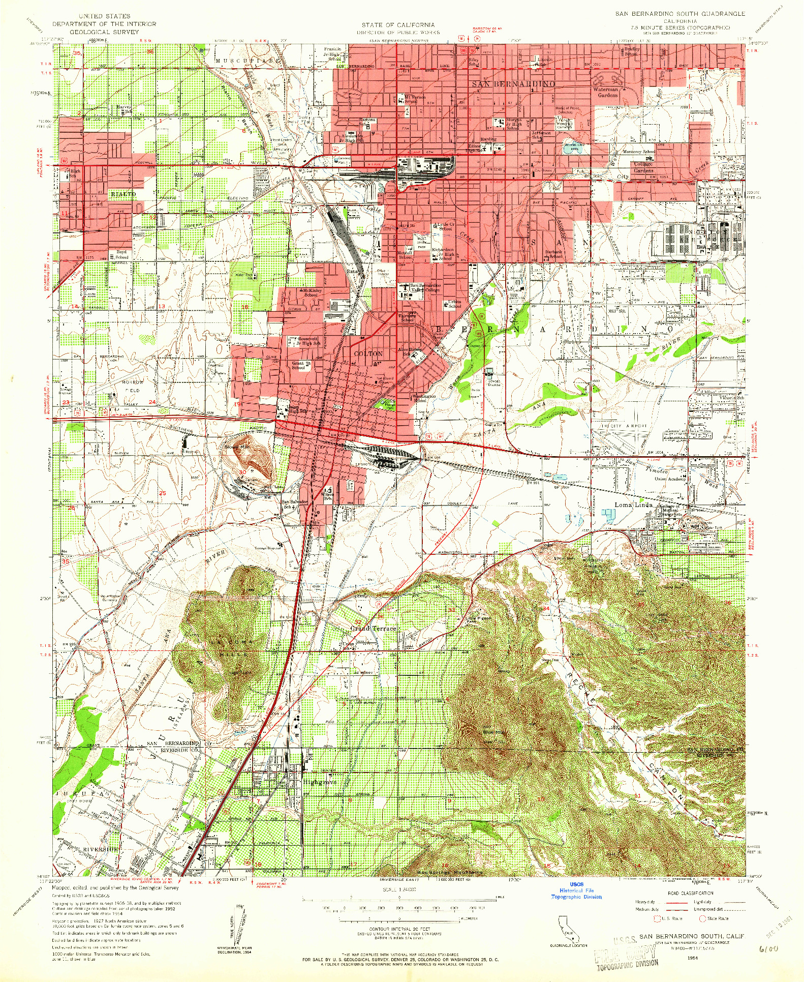 USGS 1:24000-SCALE QUADRANGLE FOR SAN BERNARDINO SOUTH, CA 1954
