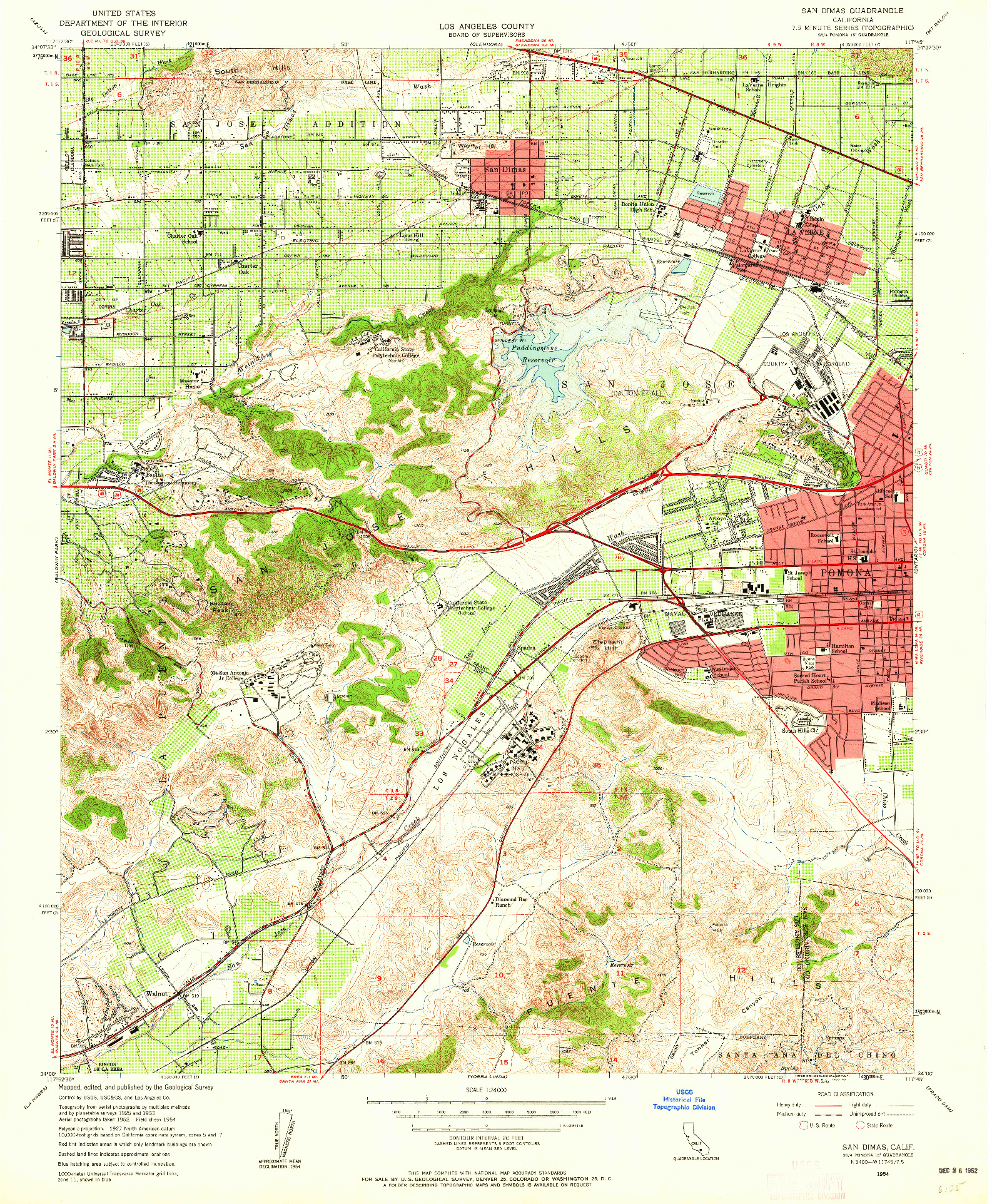 USGS 1:24000-SCALE QUADRANGLE FOR SAN DIMAS, CA 1954