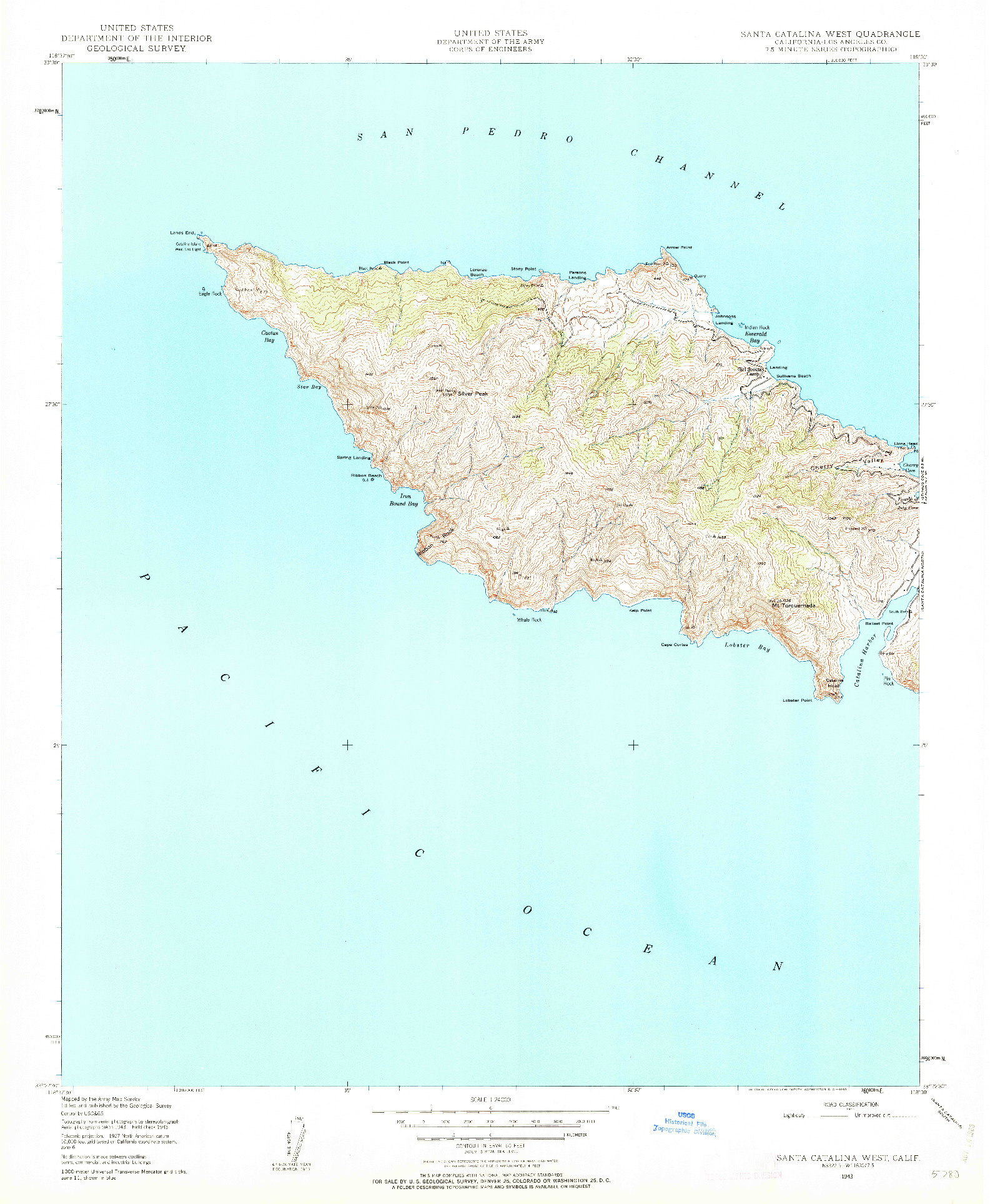 USGS 1:24000-SCALE QUADRANGLE FOR SANTA CATALINA WEST, CA 1943