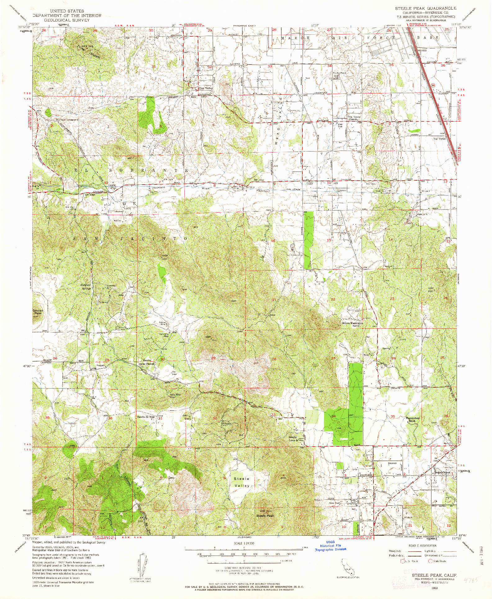 USGS 1:24000-SCALE QUADRANGLE FOR STEELE PEAK, CA 1953