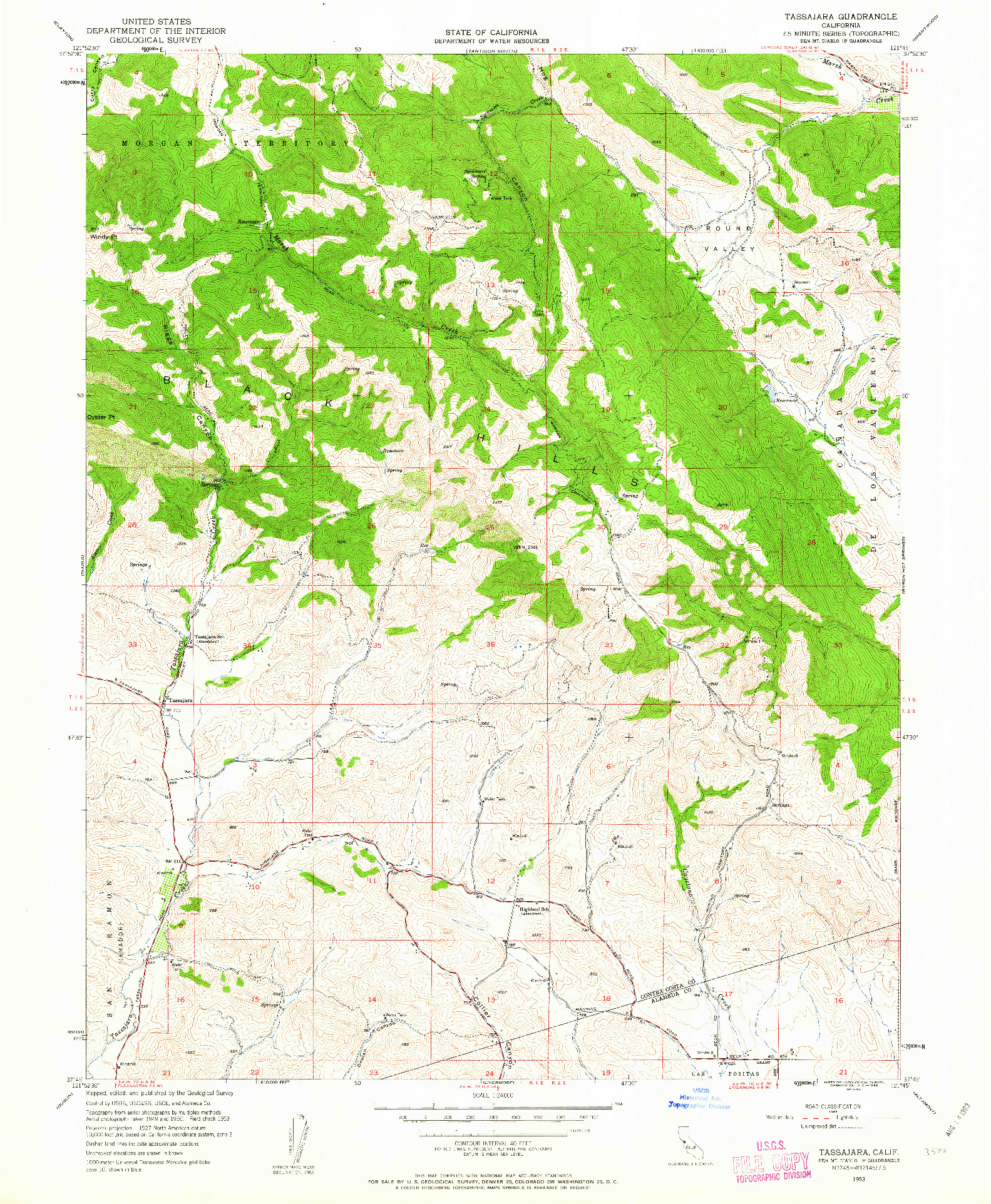 USGS 1:24000-SCALE QUADRANGLE FOR TASSAJARA, CA 1953