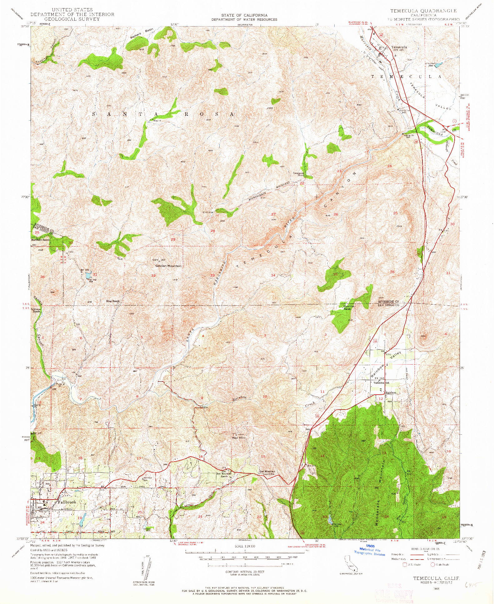 USGS 1:24000-SCALE QUADRANGLE FOR TEMECULA, CA 1948