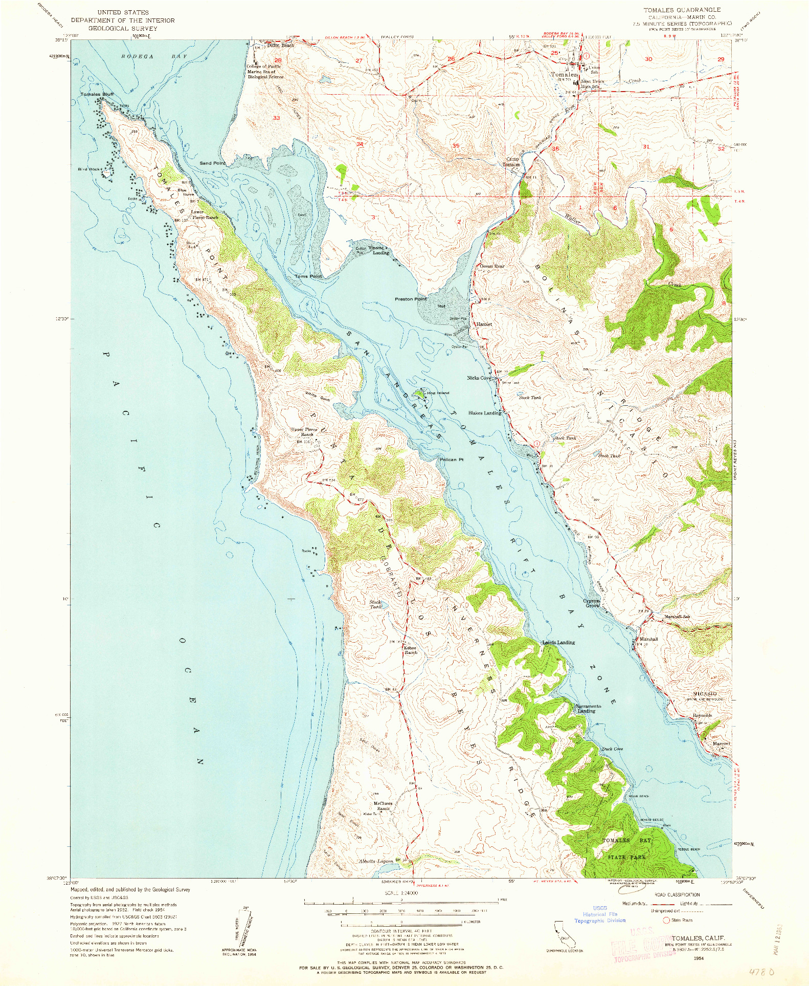 USGS 1:24000-SCALE QUADRANGLE FOR TOMALES, CA 1954