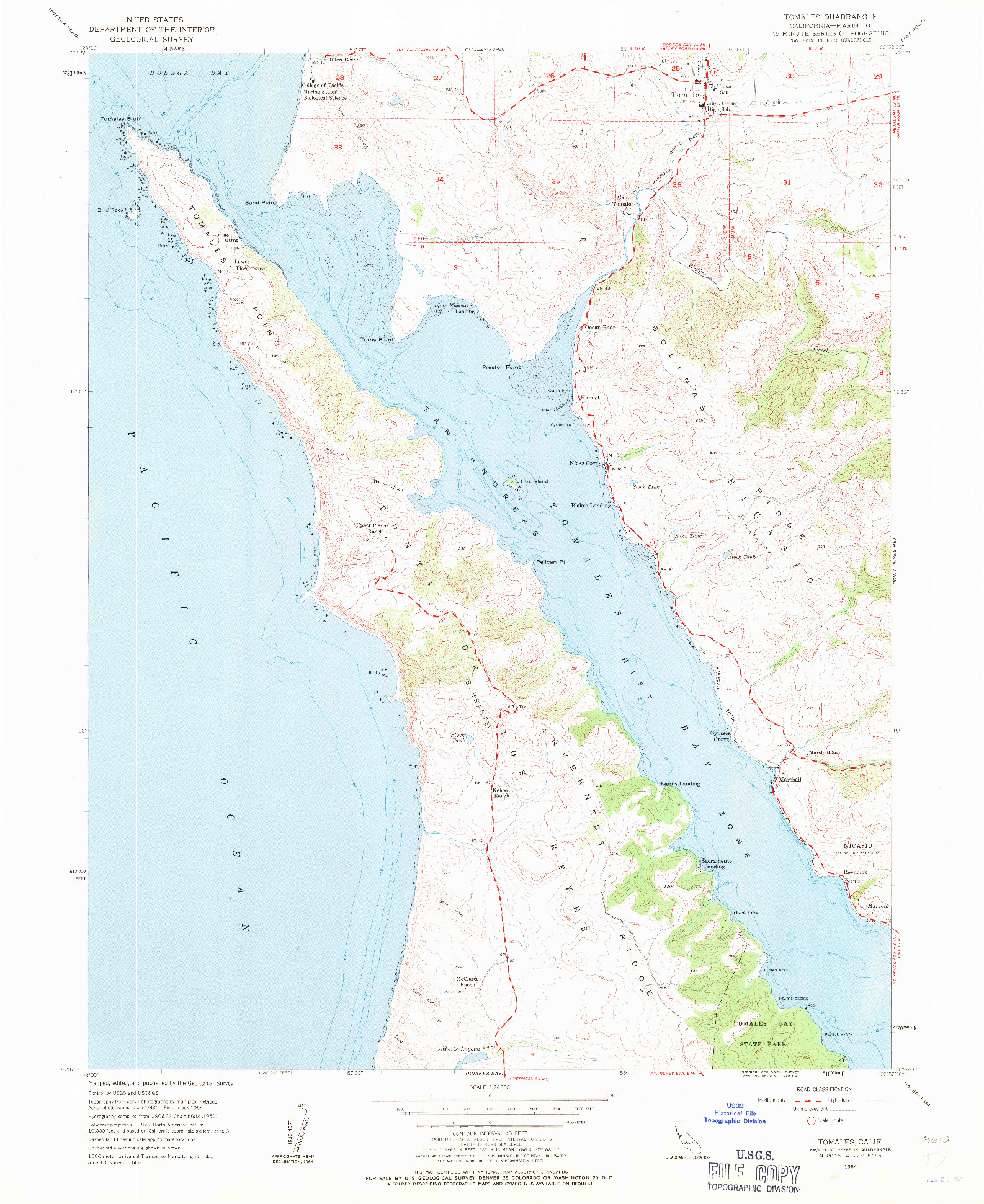 USGS 1:24000-SCALE QUADRANGLE FOR TOMALES, CA 1954