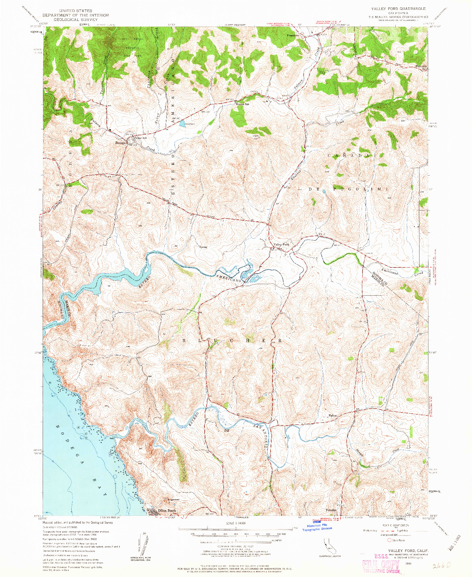 USGS 1:24000-SCALE QUADRANGLE FOR VALLEY FORD, CA 1954