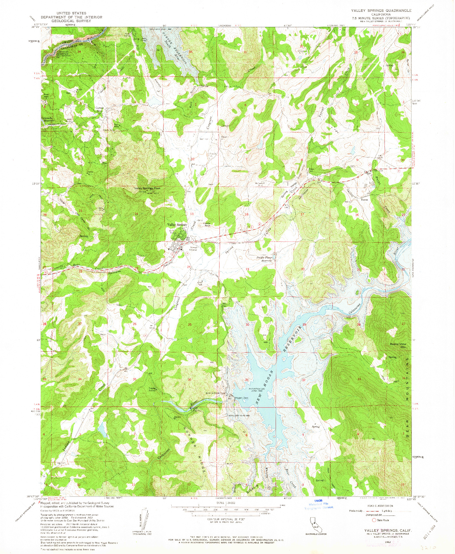 USGS 1:24000-SCALE QUADRANGLE FOR VALLEY SPRINGS, CA 1962