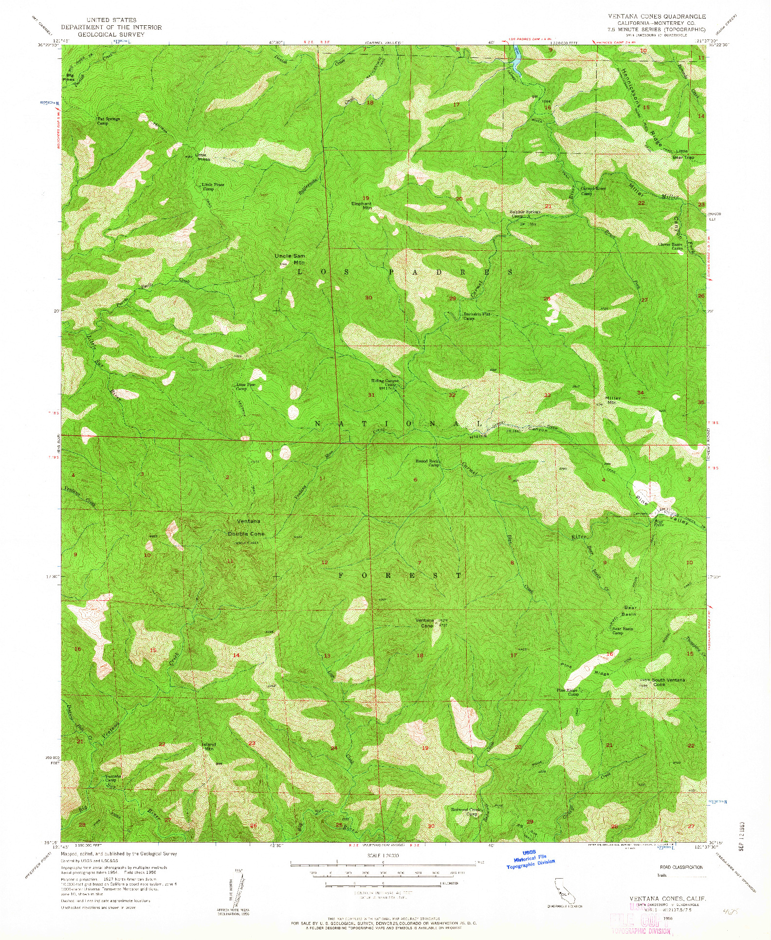 USGS 1:24000-SCALE QUADRANGLE FOR VENTANA CONES, CA 1956