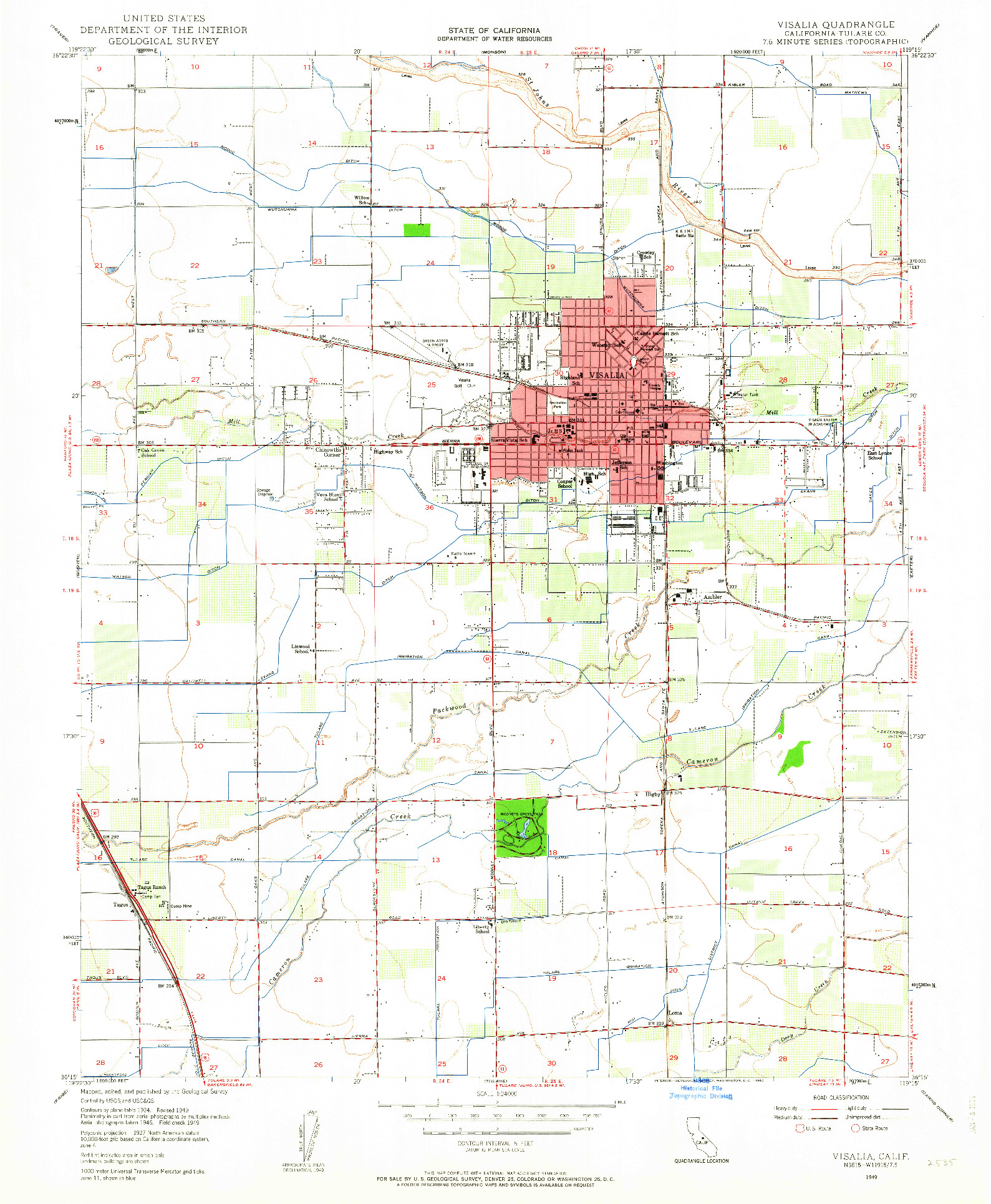 USGS 1:24000-SCALE QUADRANGLE FOR VISALIA, CA 1949