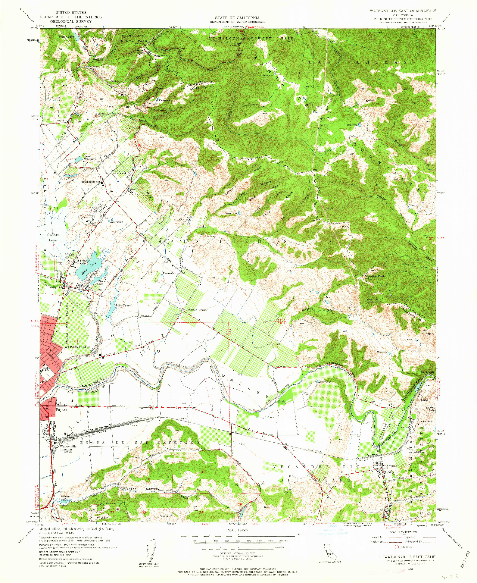 USGS 1:24000-SCALE QUADRANGLE FOR WATSONVILLE EAST, CA 1955