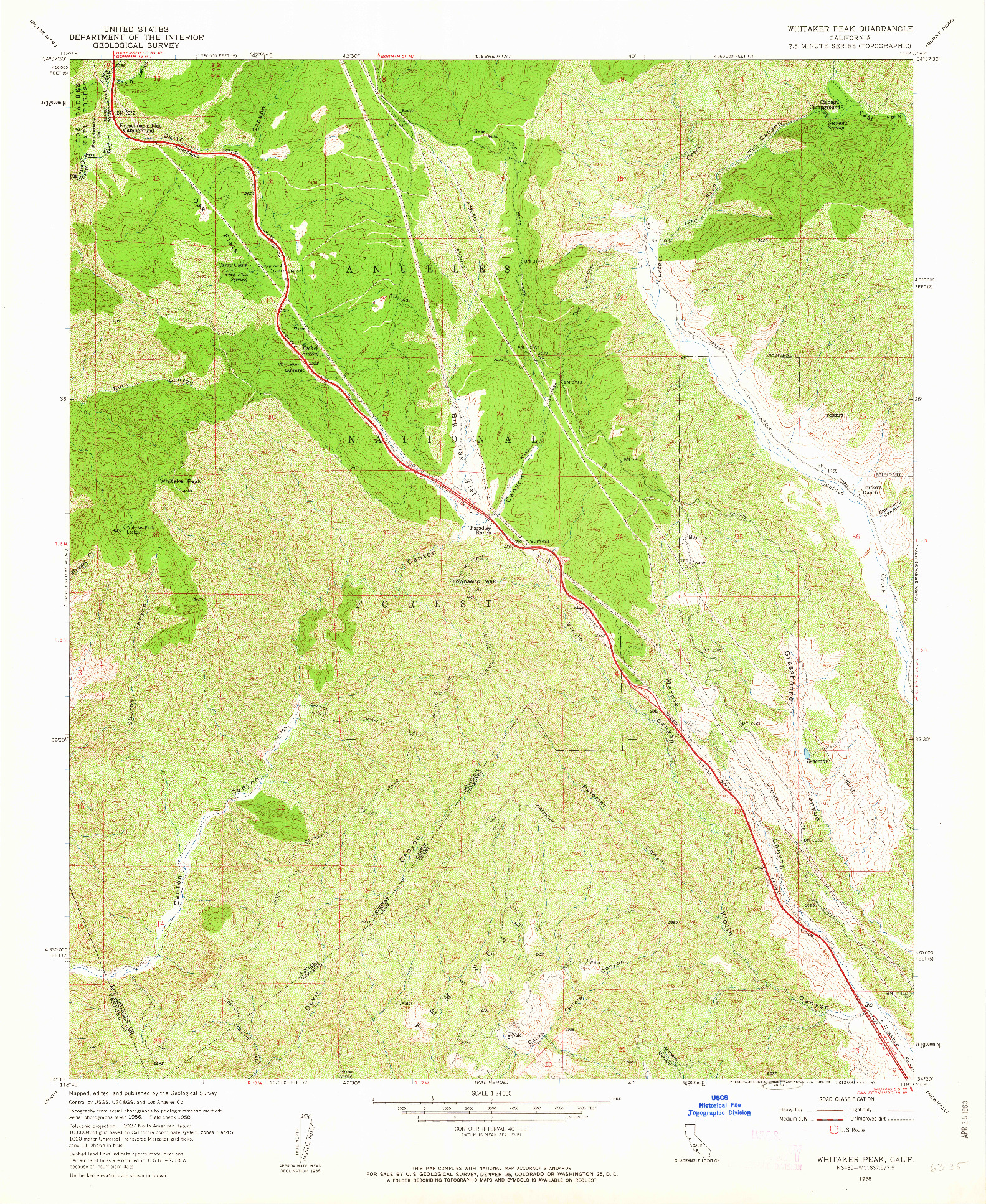 USGS 1:24000-SCALE QUADRANGLE FOR WHITAKER PEAK, CA 1958