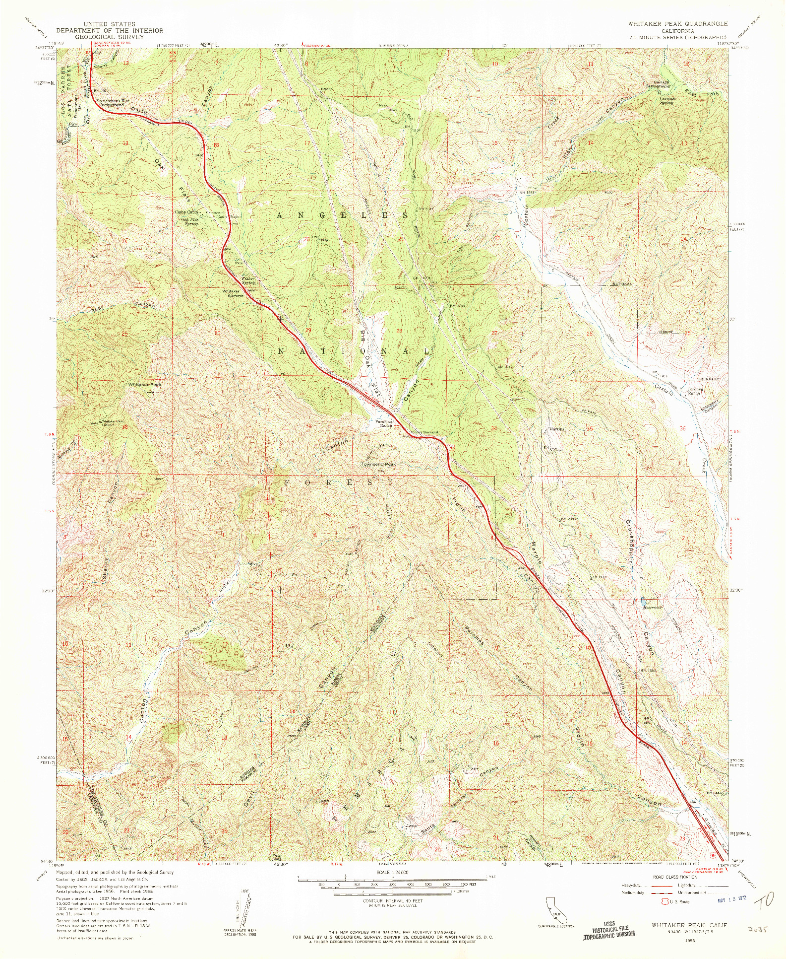 USGS 1:24000-SCALE QUADRANGLE FOR WHITAKER PEAK, CA 1958