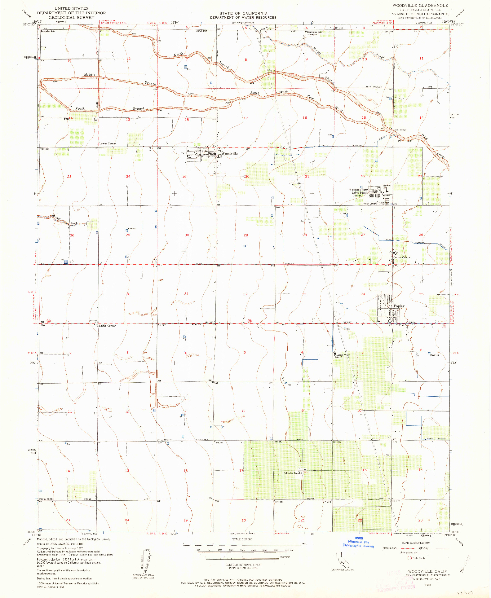 USGS 1:24000-SCALE QUADRANGLE FOR WOODVILLE, CA 1950