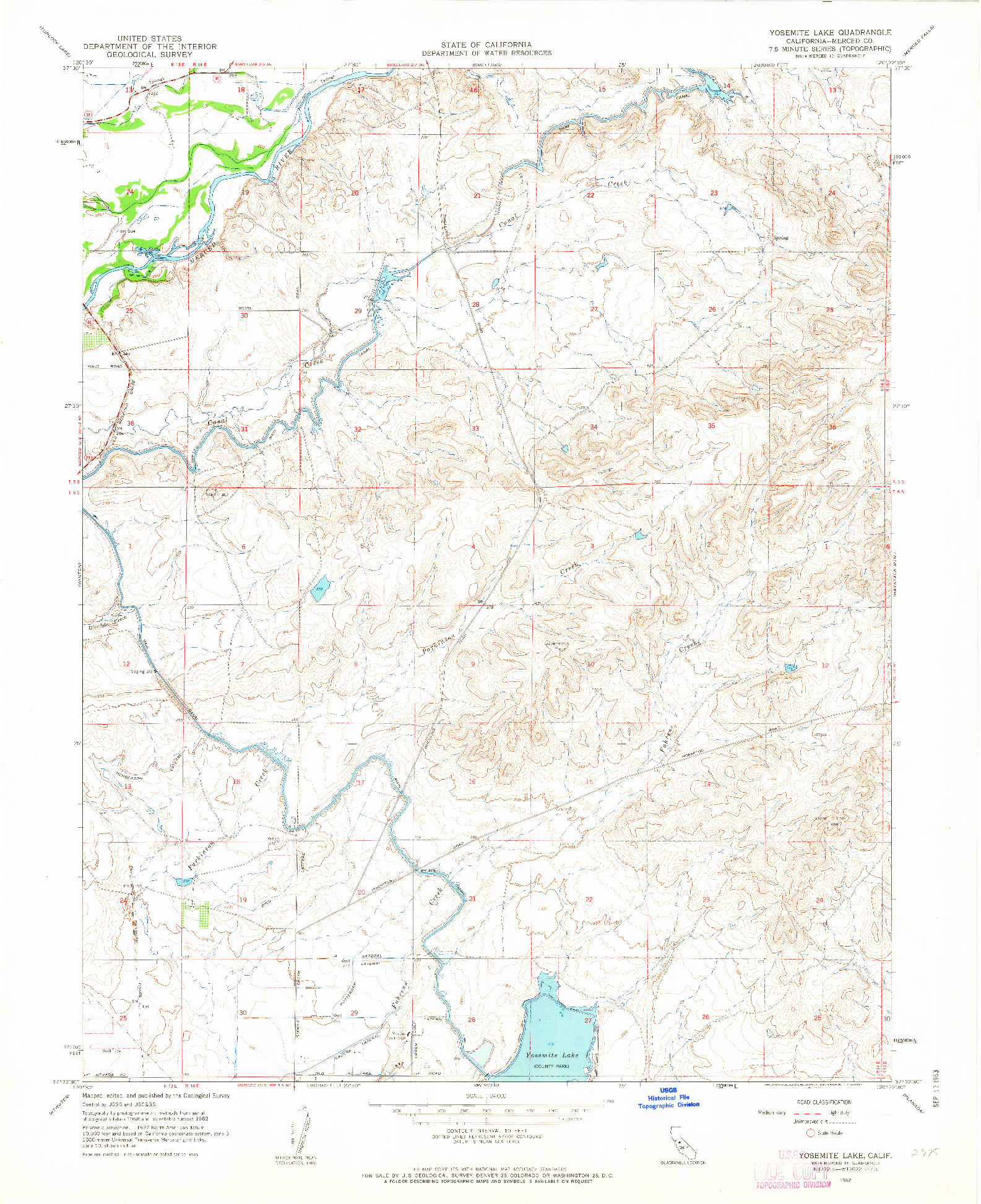 USGS 1:24000-SCALE QUADRANGLE FOR YOSEMITE LAKE, CA 1962