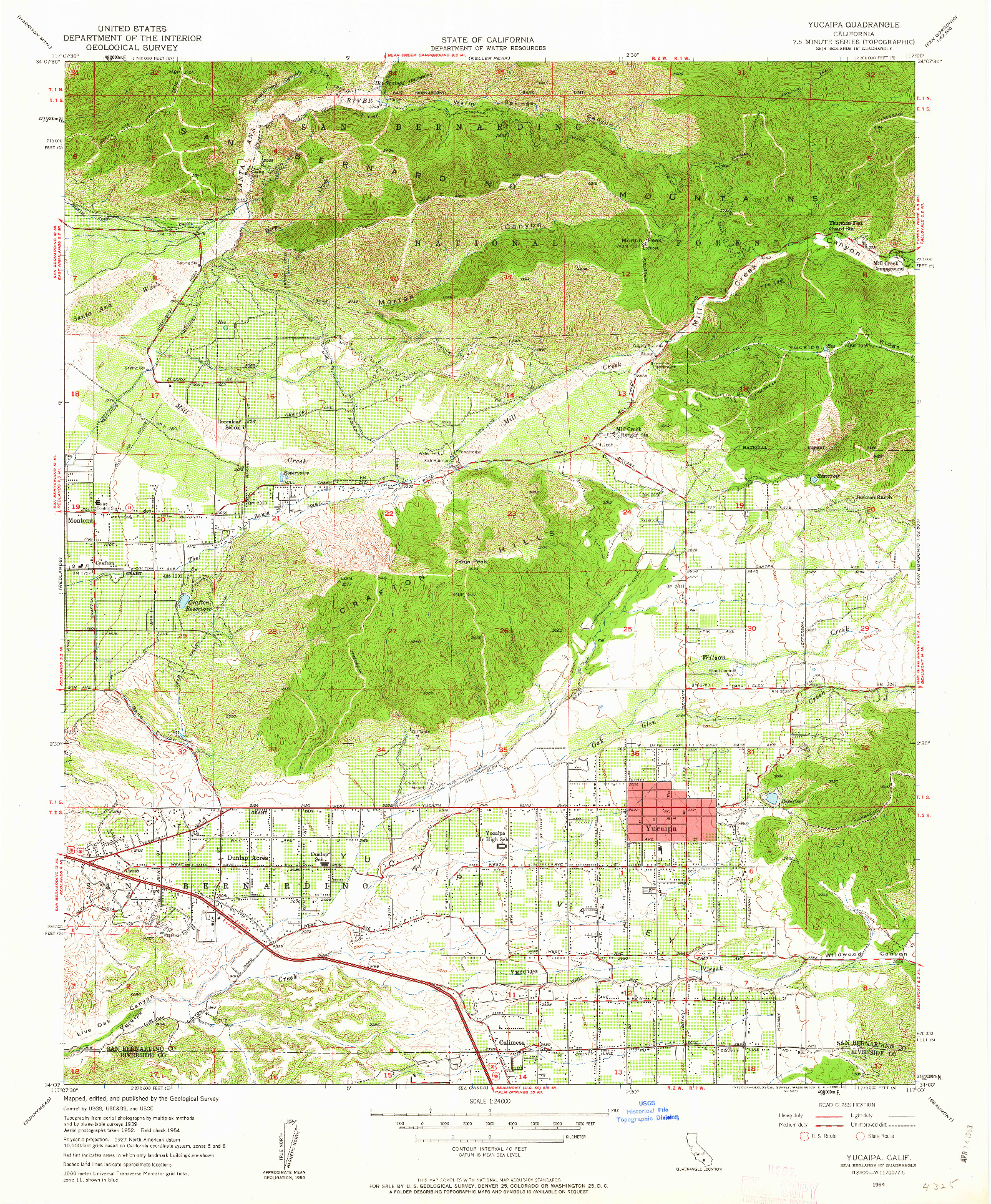 USGS 1:24000-SCALE QUADRANGLE FOR YUCAIPA, CA 1954