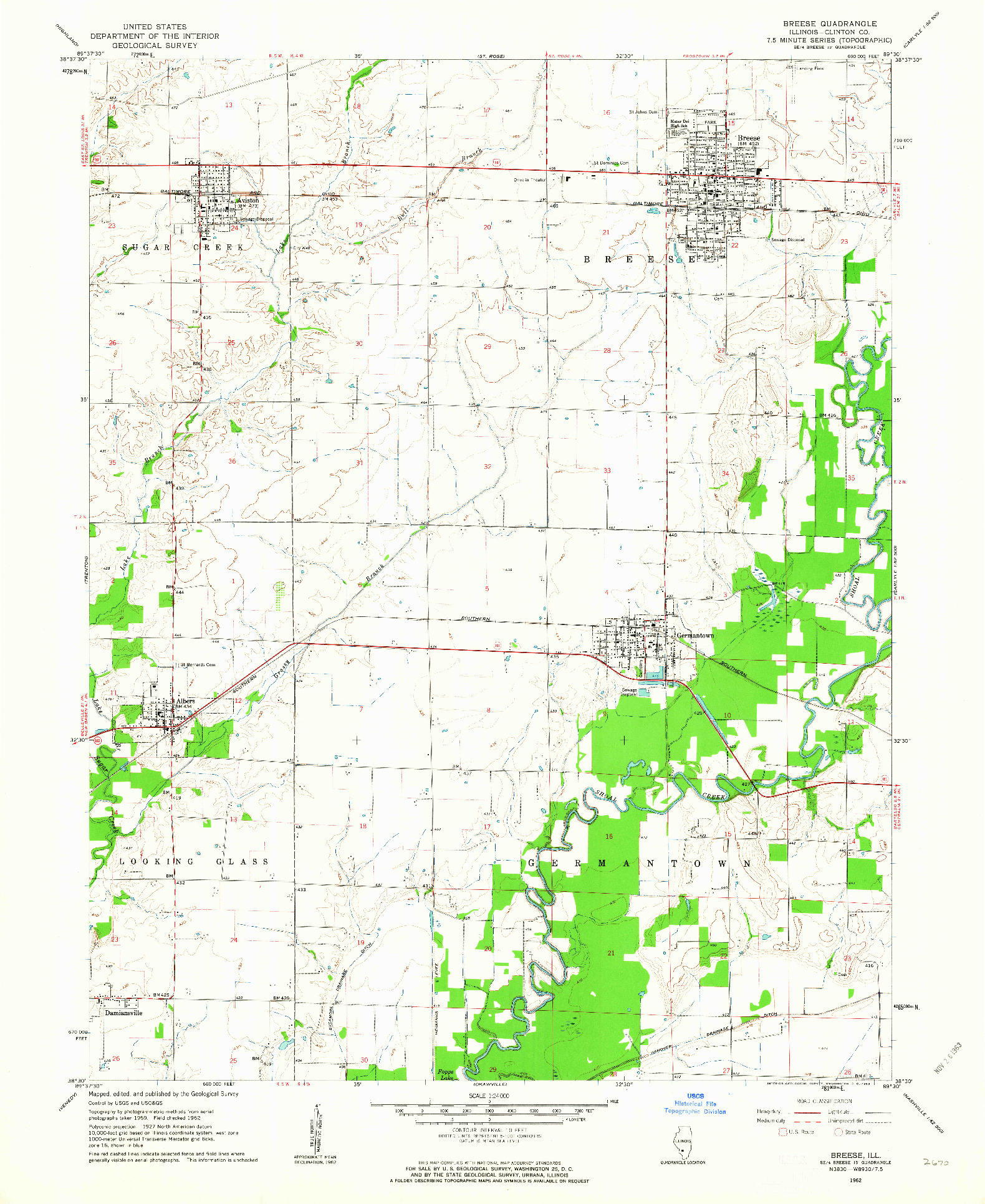 USGS 1:24000-SCALE QUADRANGLE FOR BREESE, IL 1962