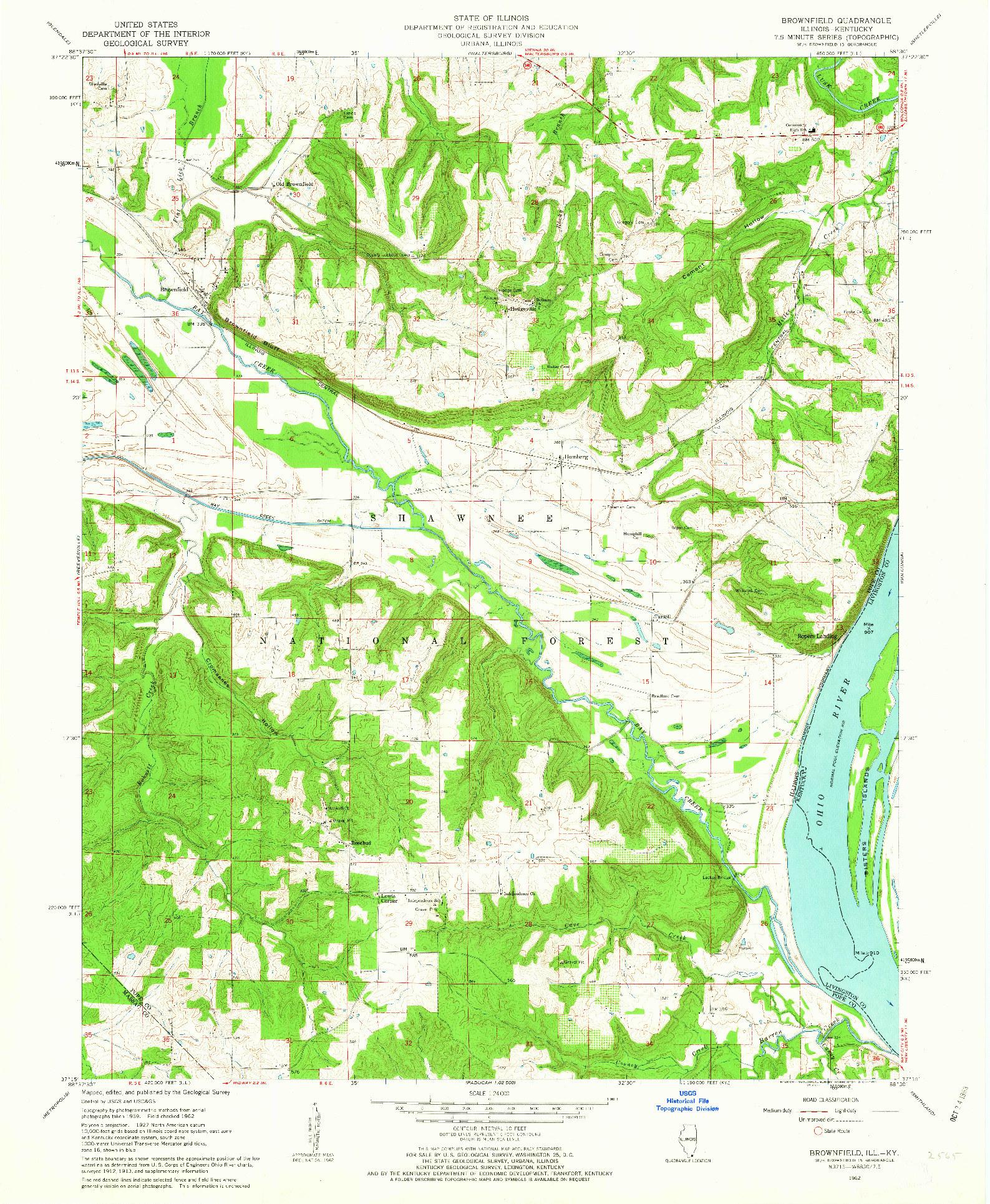 USGS 1:24000-SCALE QUADRANGLE FOR BROWNFIELD, IL 1962