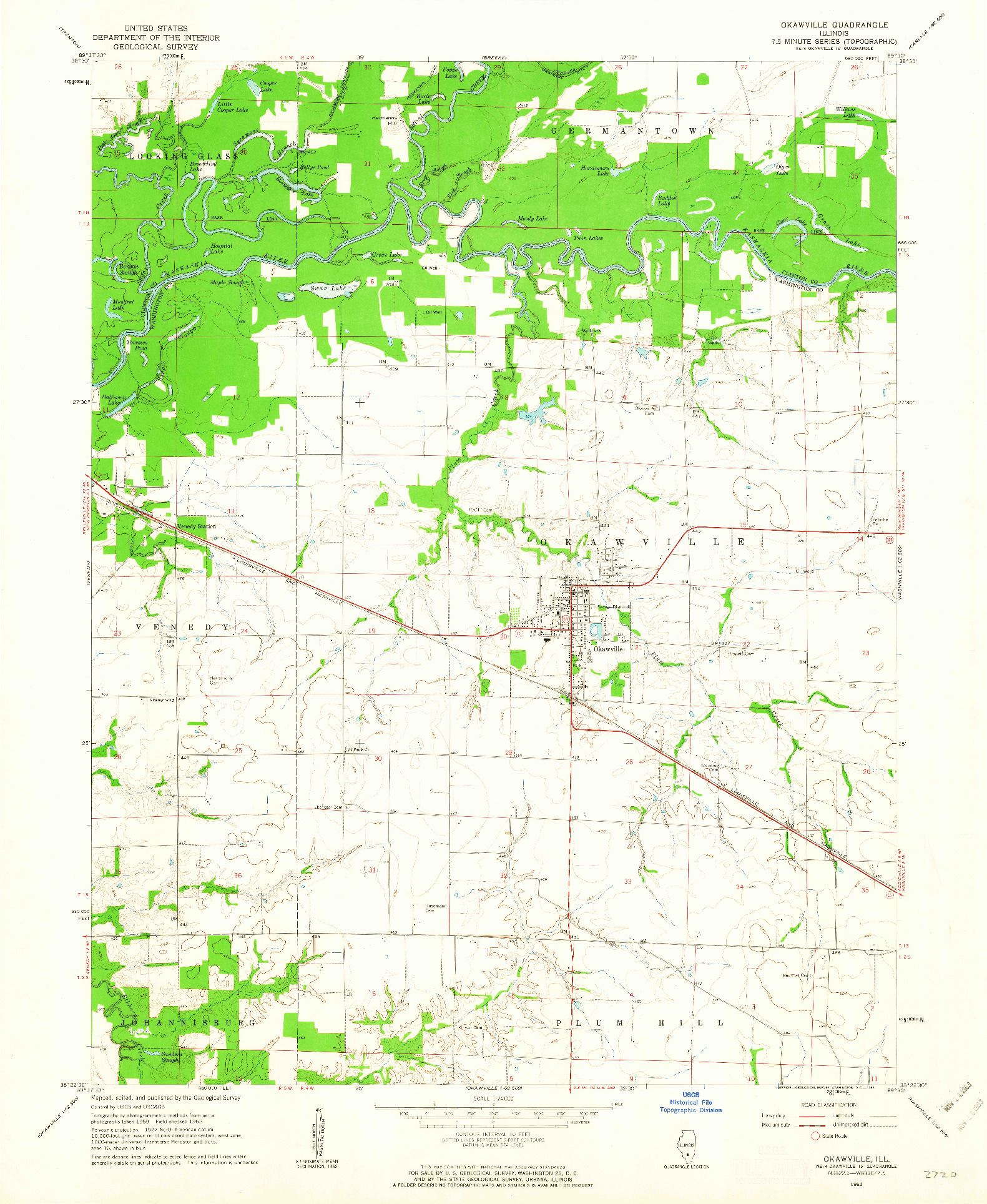 USGS 1:24000-SCALE QUADRANGLE FOR OKAWVILLE, IL 1962