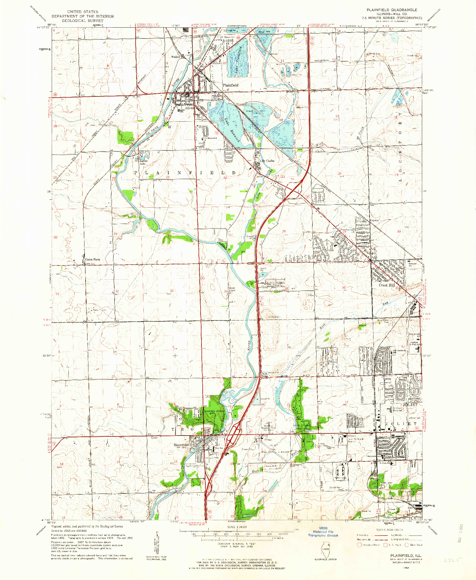 USGS 1:24000-SCALE QUADRANGLE FOR PLAINFIELD, IL 1962