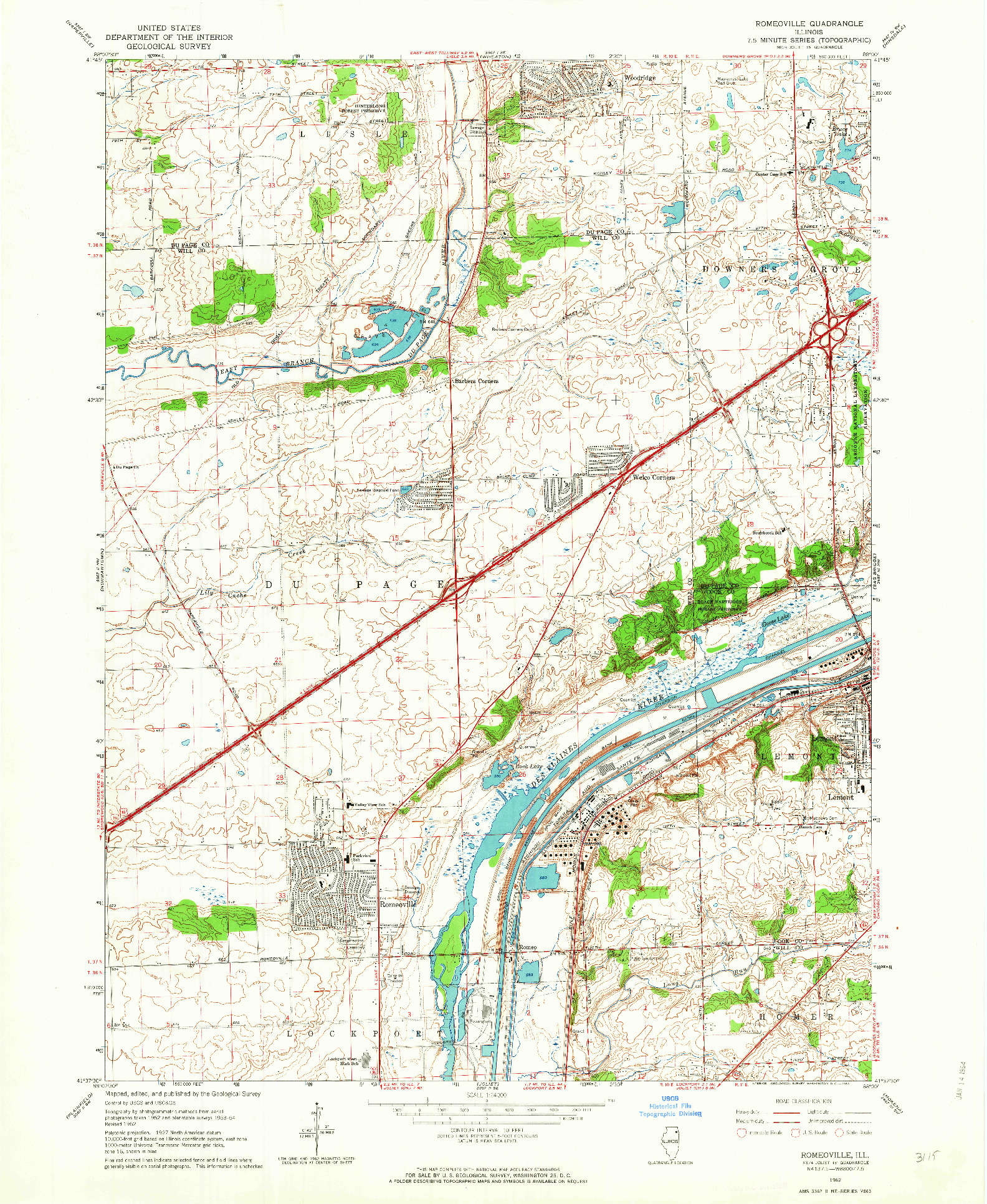 USGS 1:24000-SCALE QUADRANGLE FOR ROMEOVILLE, IL 1962