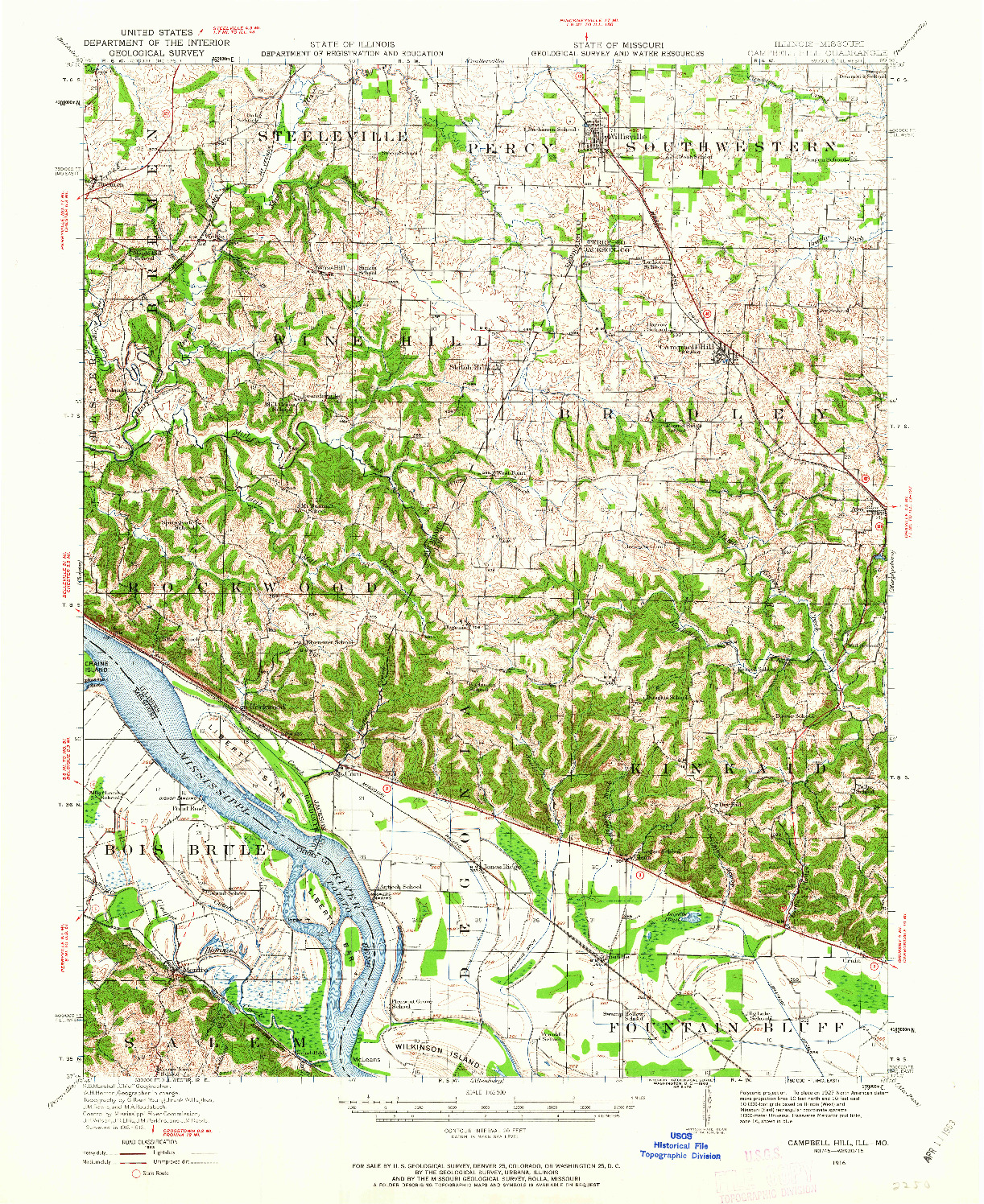 USGS 1:62500-SCALE QUADRANGLE FOR CAMPBELL HILL, IL 1916