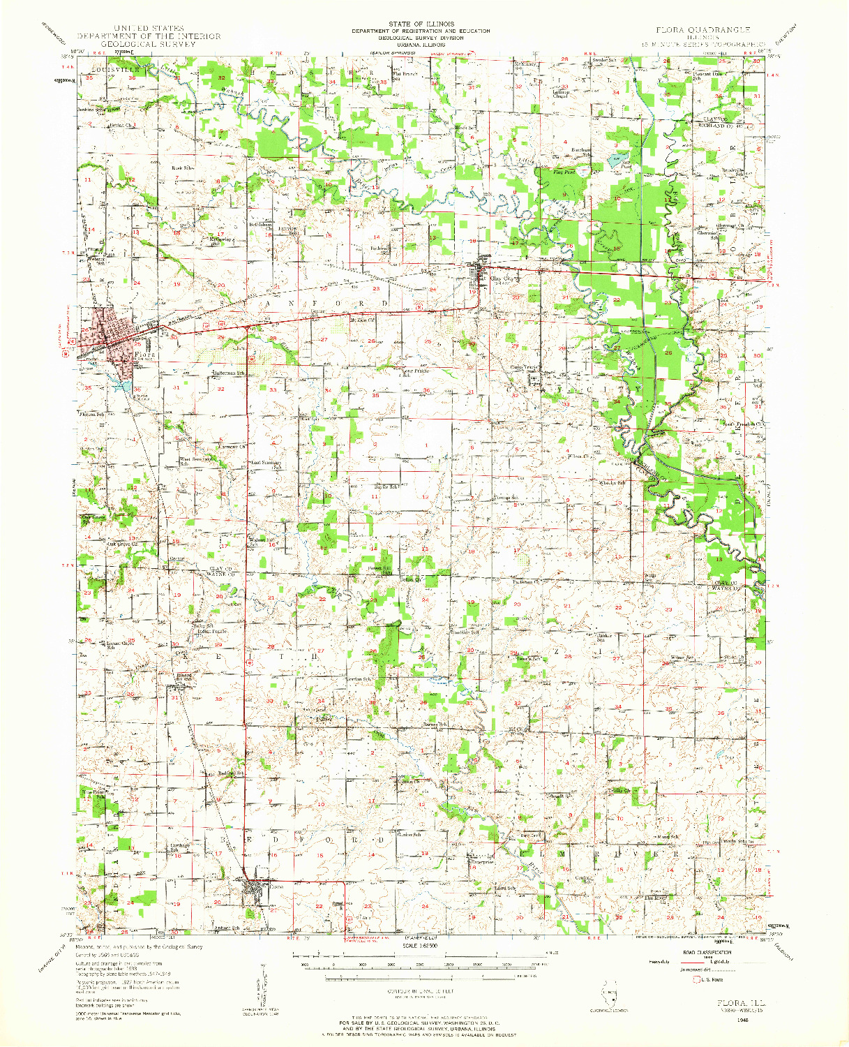 USGS 1:62500-SCALE QUADRANGLE FOR FLORA, IL 1948