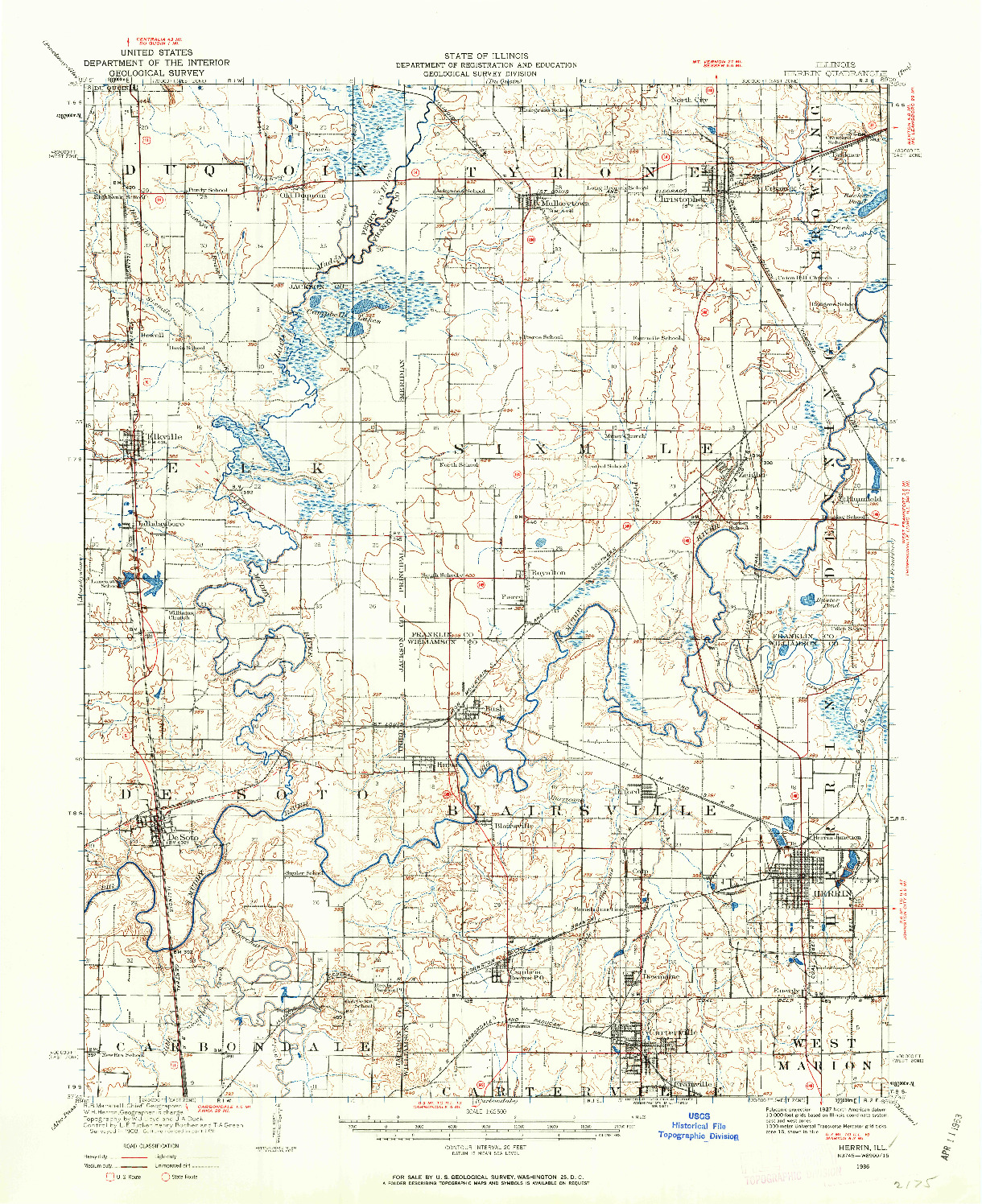 USGS 1:62500-SCALE QUADRANGLE FOR HERRIN, IL 1936