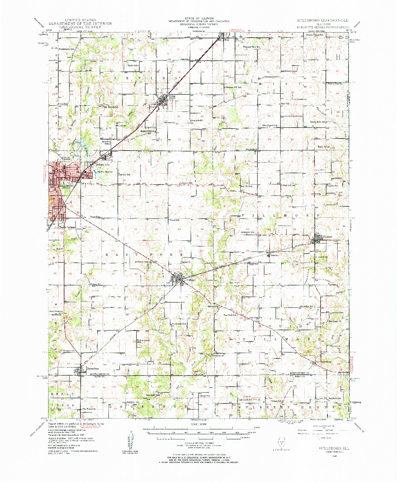 USGS 1:62500-SCALE QUADRANGLE FOR HILLSBORO, IL 1947