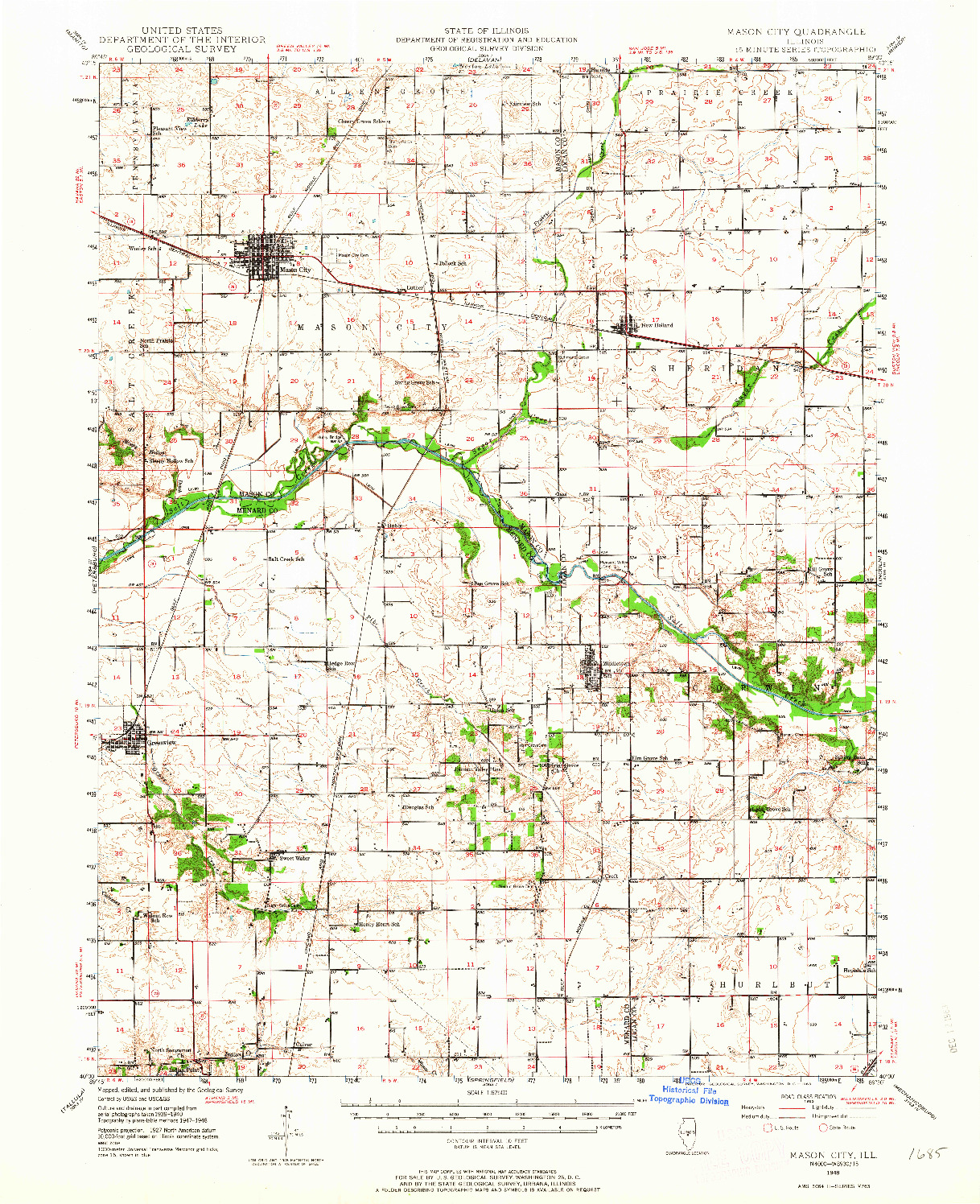 USGS 1:62500-SCALE QUADRANGLE FOR MASON CITY, IL 1948