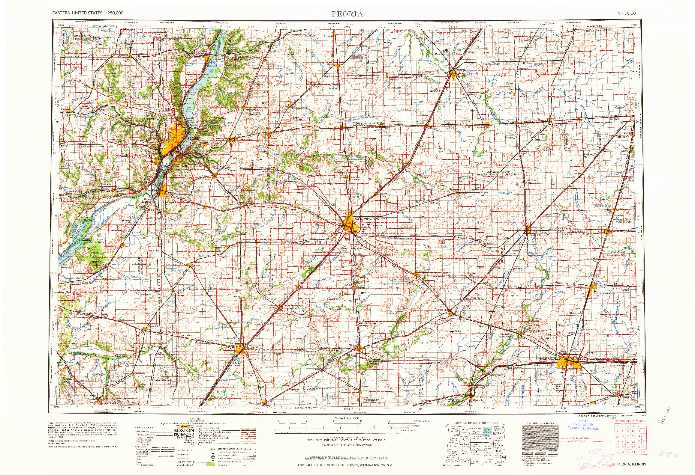 USGS 1:250000-SCALE QUADRANGLE FOR PEORIA, IL 1963