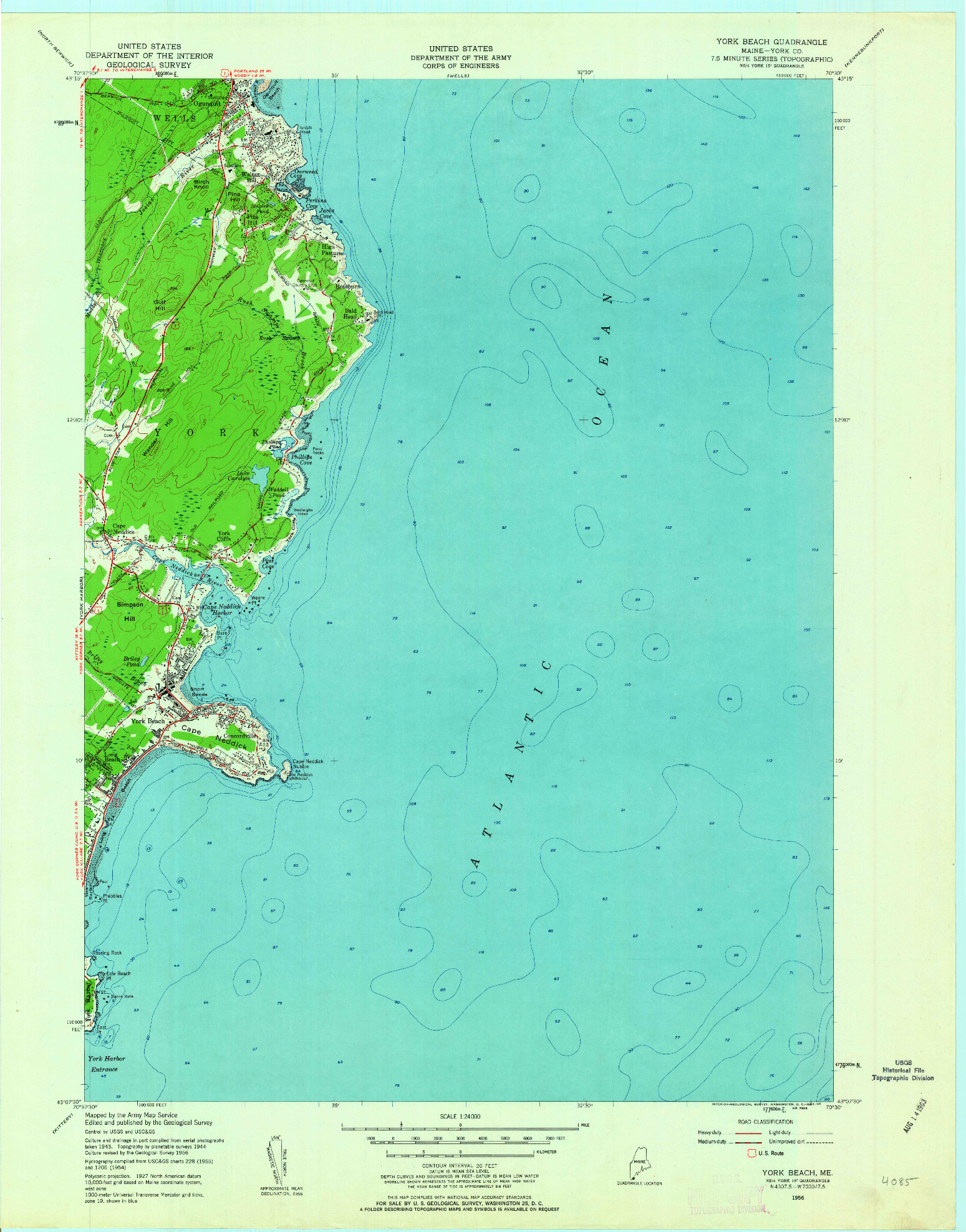 USGS 1:24000-SCALE QUADRANGLE FOR YORK BEACH, ME 1956