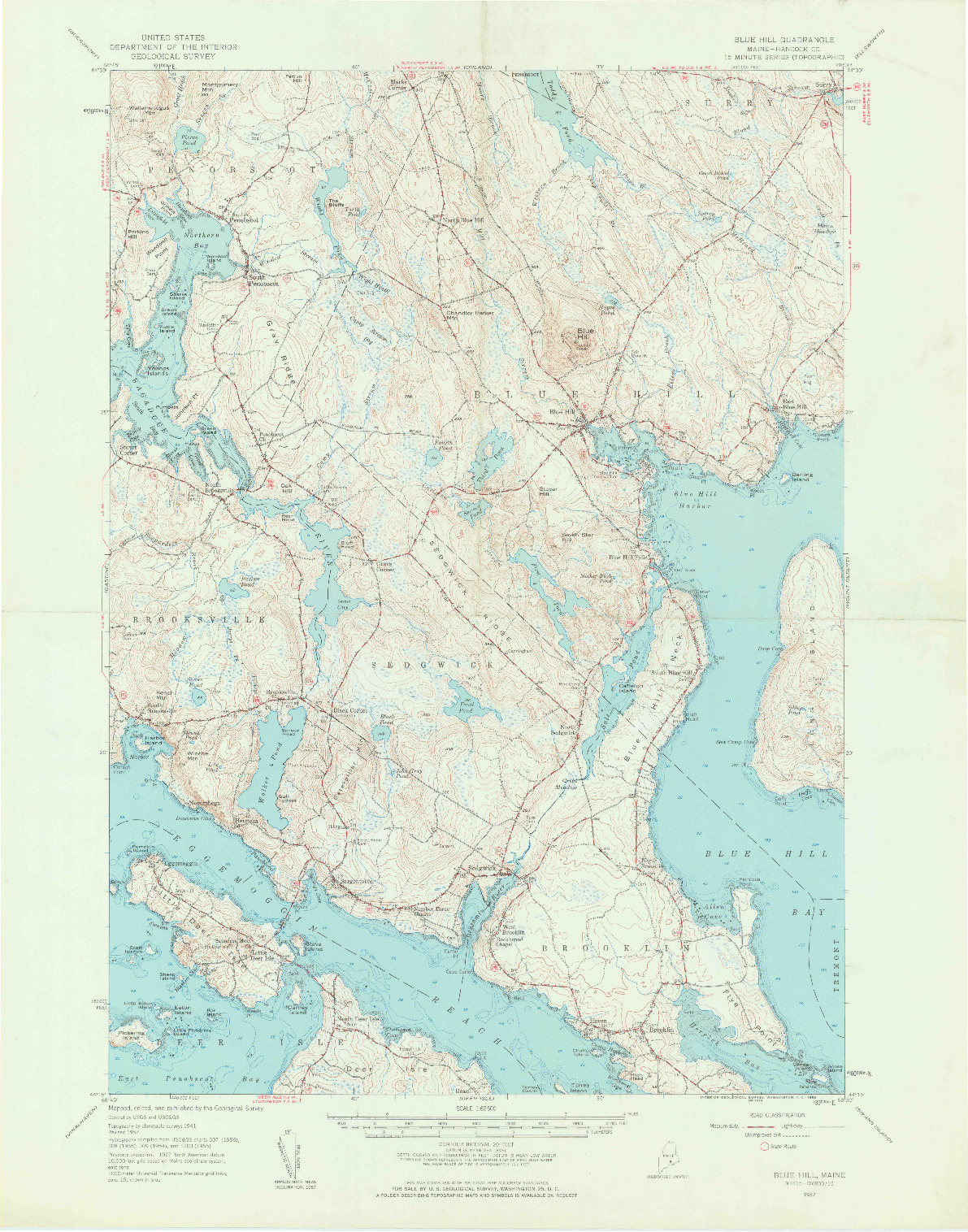 USGS 1:62500-SCALE QUADRANGLE FOR BLUE HILL, ME 1957