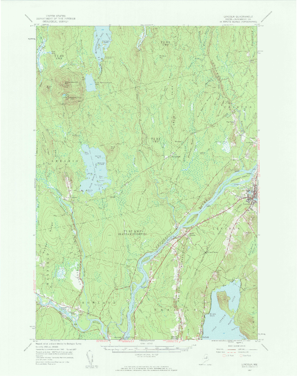 USGS 1:62500-SCALE QUADRANGLE FOR LINCOLN, ME 1957
