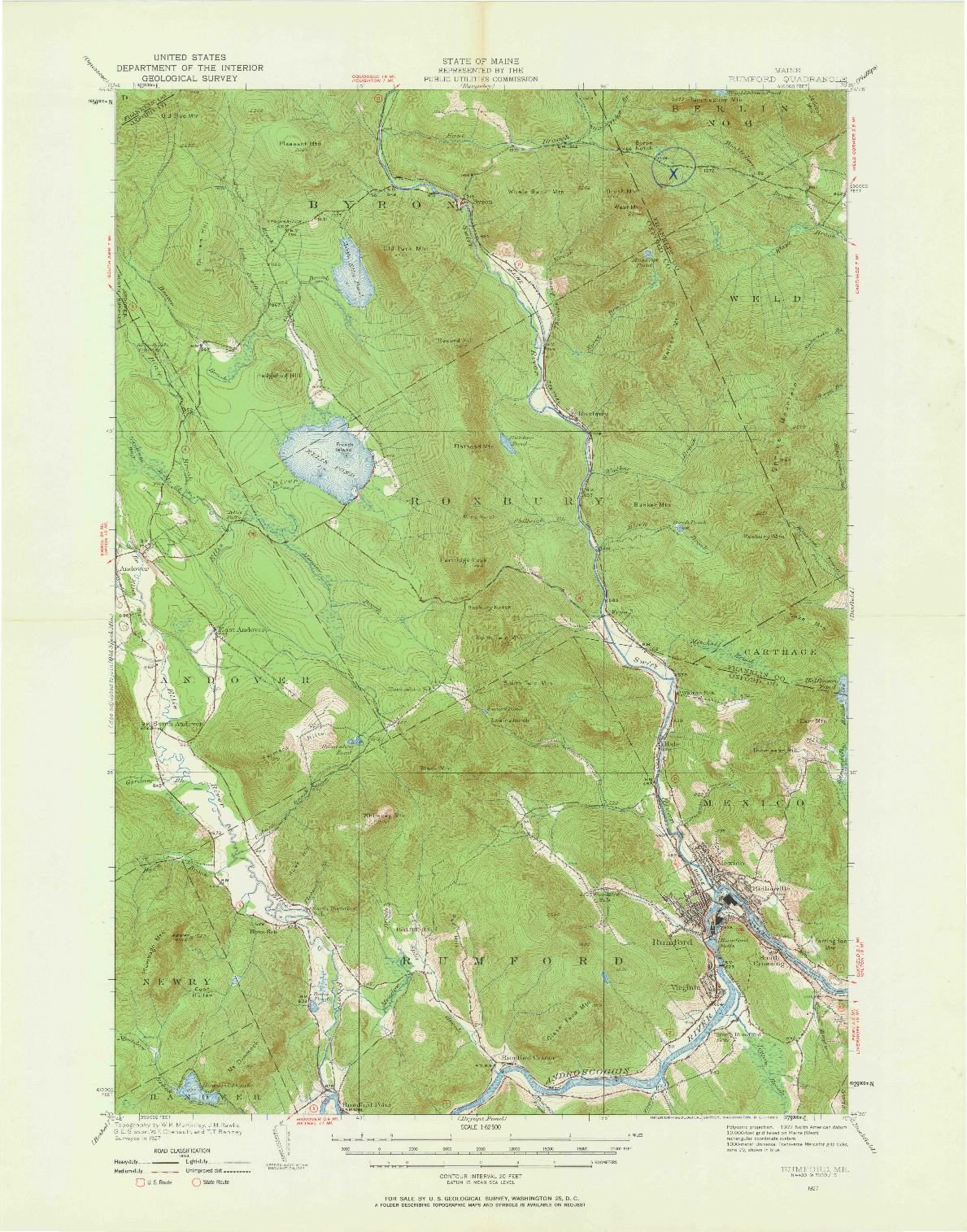 USGS 1:62500-SCALE QUADRANGLE FOR RUMFORD, ME 1927