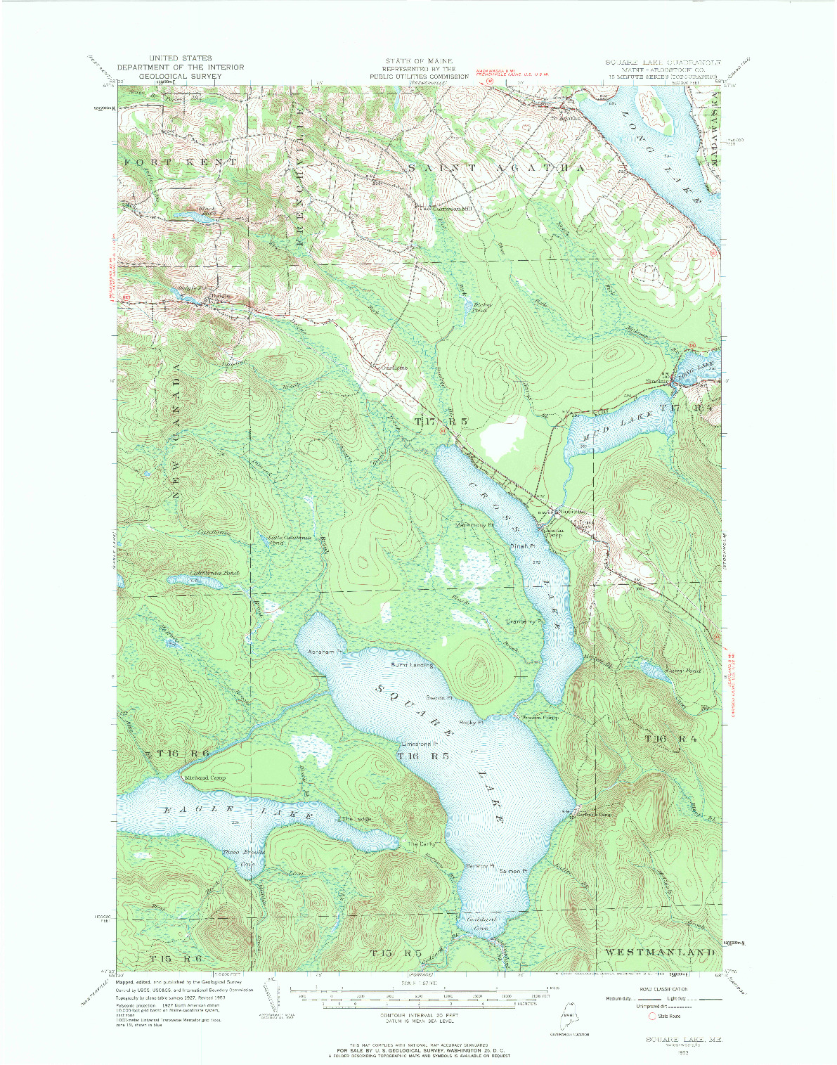 USGS 1:62500-SCALE QUADRANGLE FOR SQUARE LAKE, ME 1953