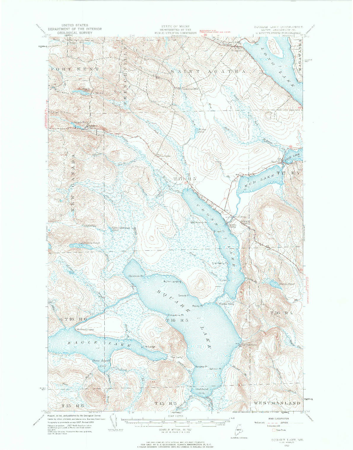 USGS 1:62500-SCALE QUADRANGLE FOR SQUARE LAKE, ME 1953