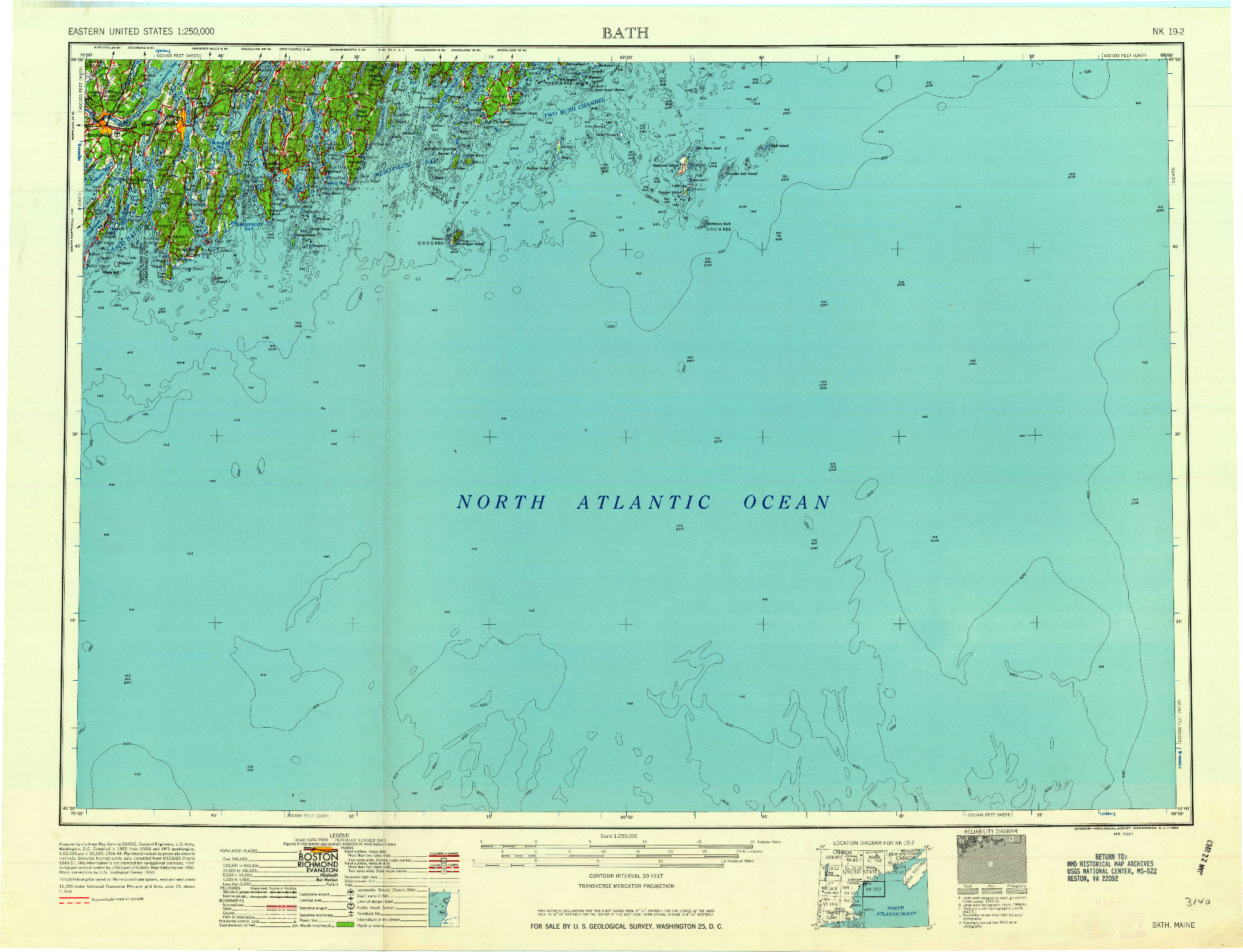 USGS 1:250000-SCALE QUADRANGLE FOR BATH, ME 1963