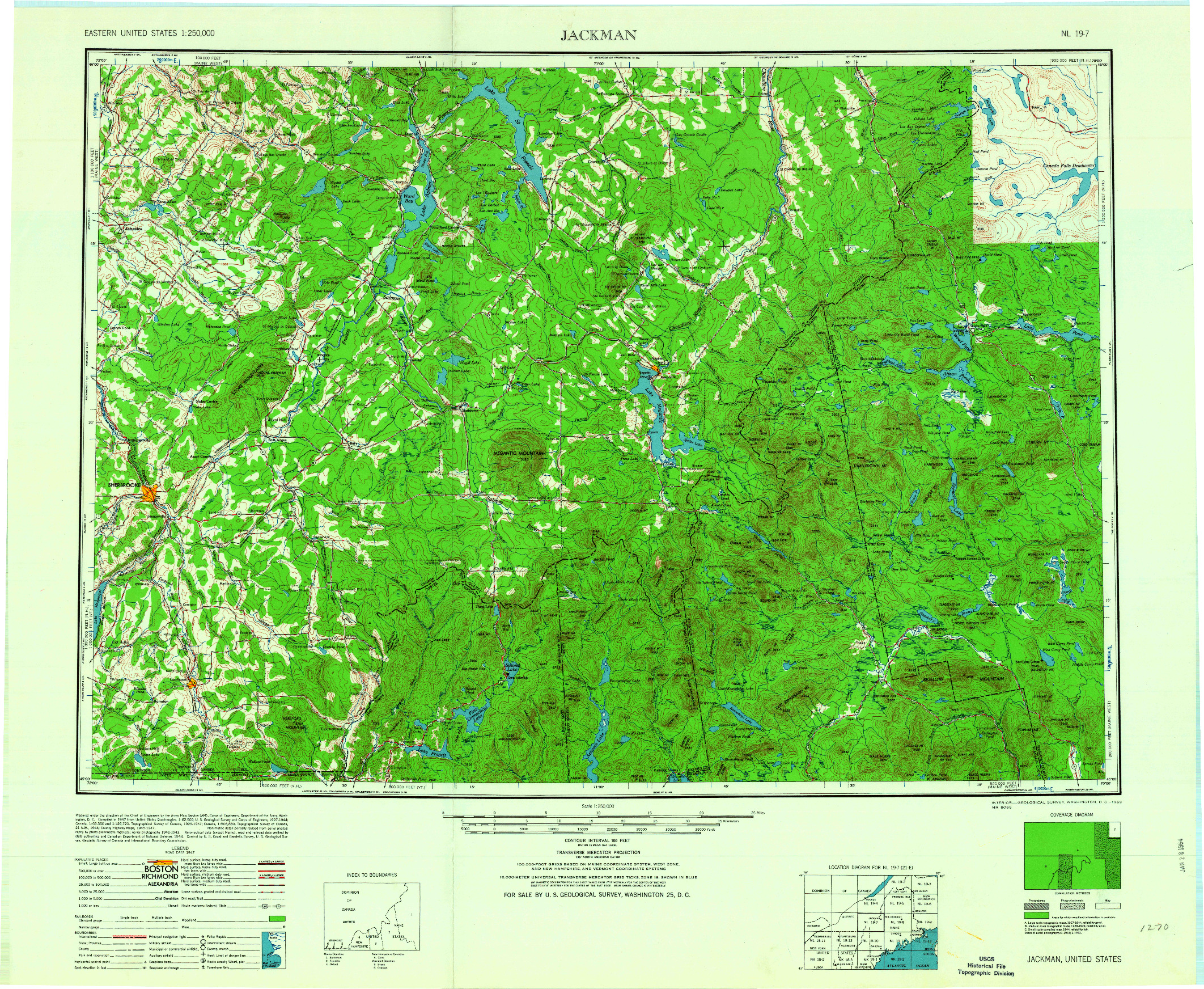 USGS 1:250000-SCALE QUADRANGLE FOR JACKMAN, ME 1963