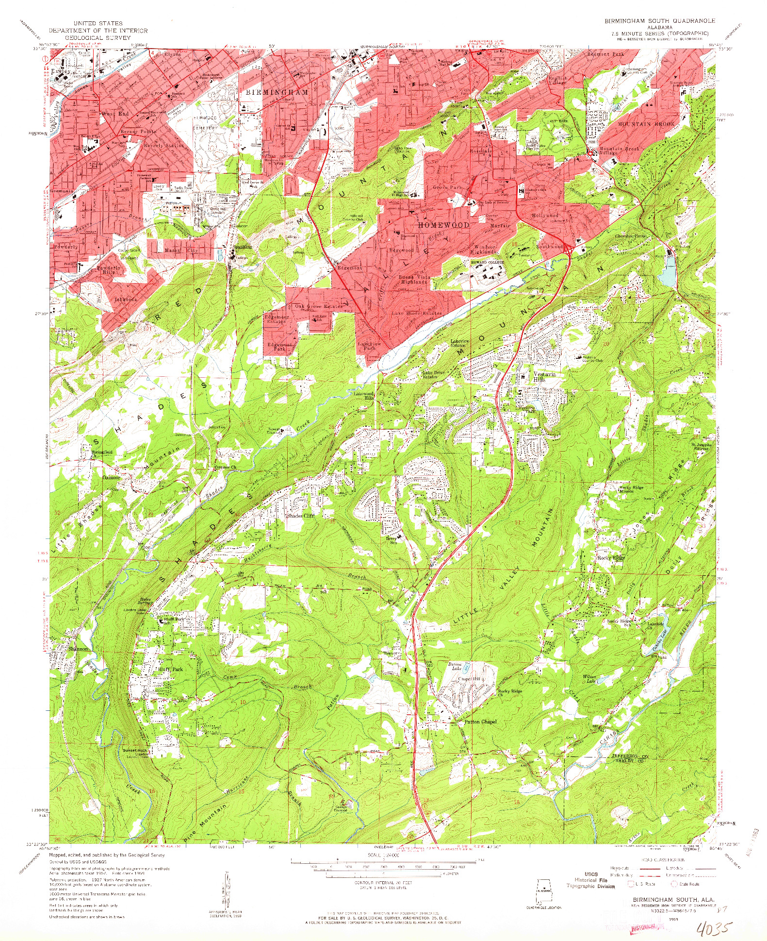 USGS 1:24000-SCALE QUADRANGLE FOR BIRMINGHAM SOUTH, AL 1959