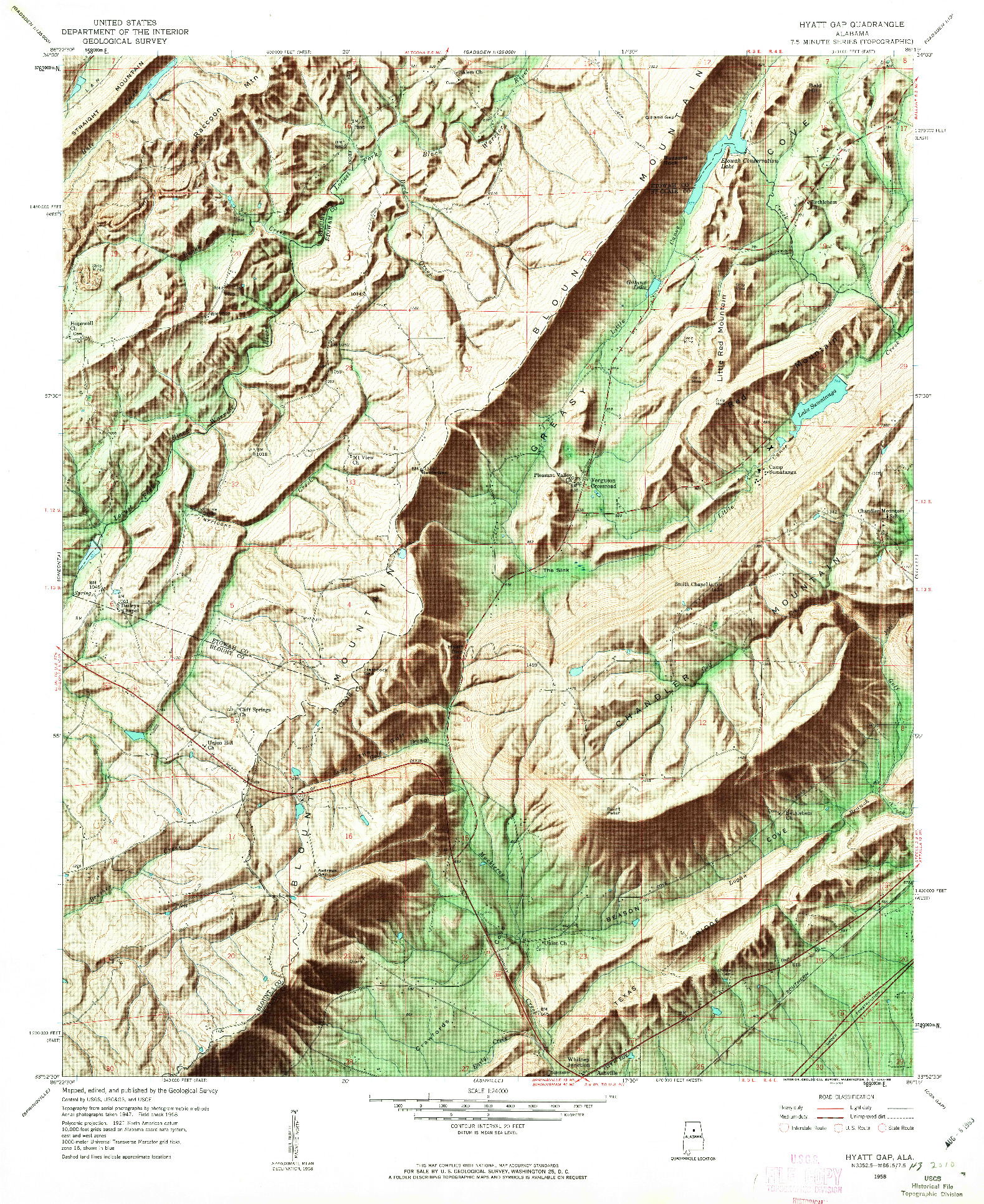 USGS 1:24000-SCALE QUADRANGLE FOR HYATT GAP, AL 1958