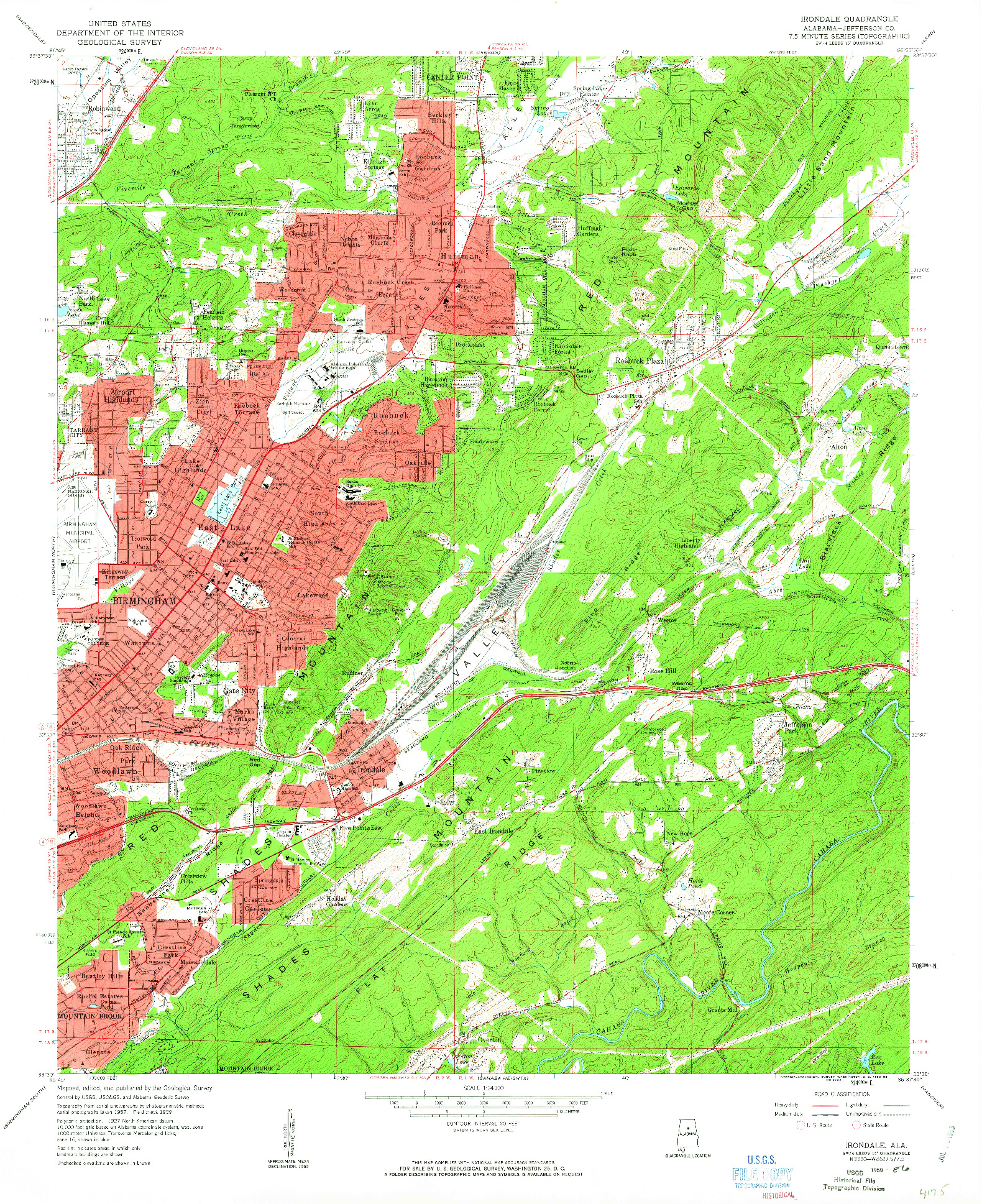 USGS 1:24000-SCALE QUADRANGLE FOR IRONDALE, AL 1959