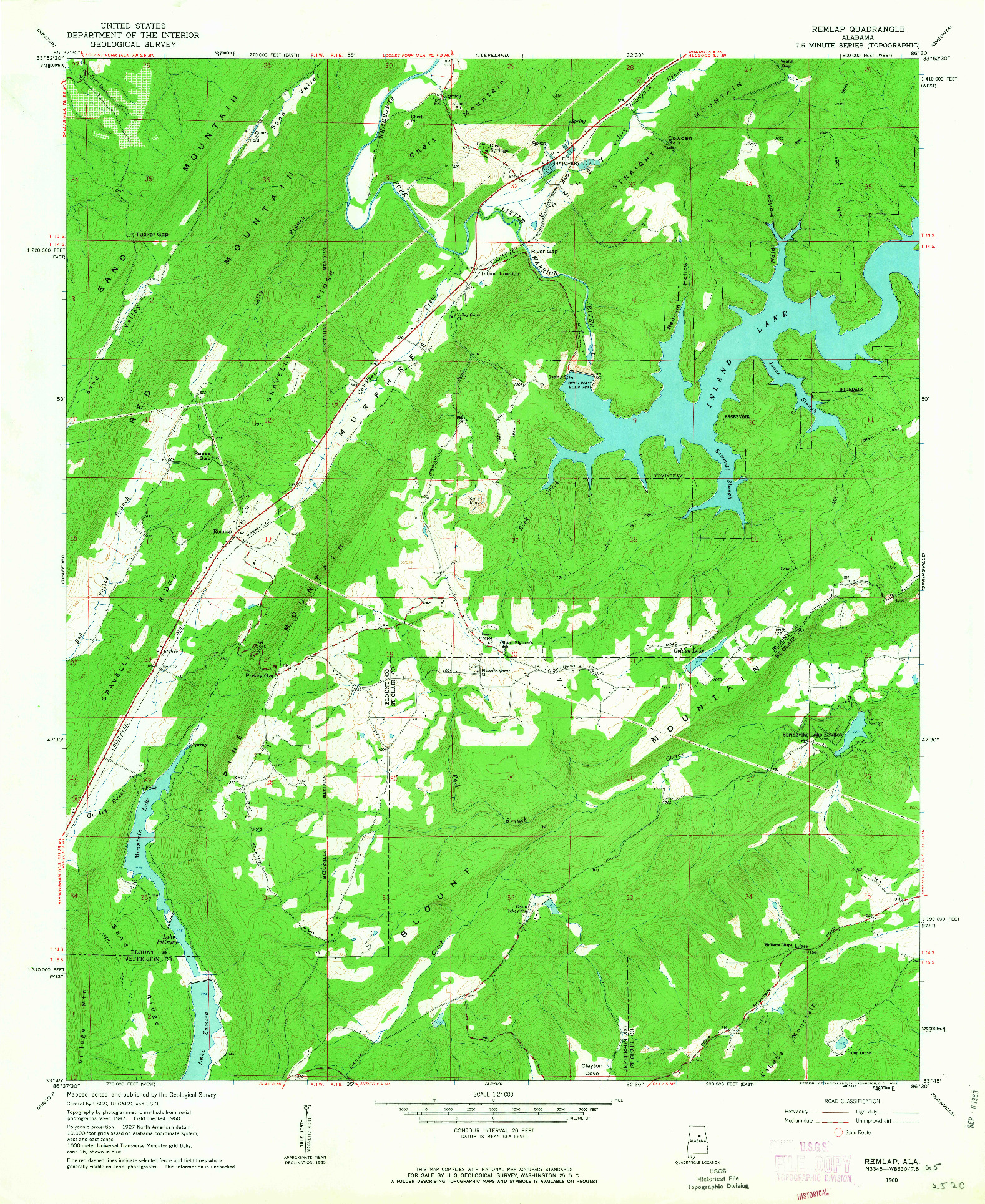 USGS 1:24000-SCALE QUADRANGLE FOR REMLAP, AL 1960